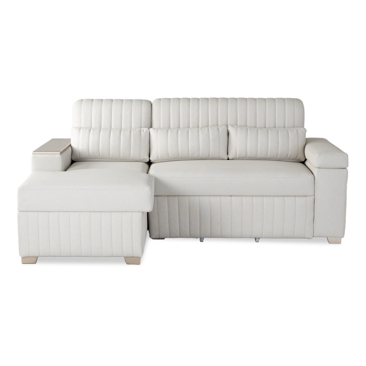 Combo Sala Cama Robi Blanco Puro Orientación Izquierda + Centro Entretenimiento Logan Offwhite, Champaña