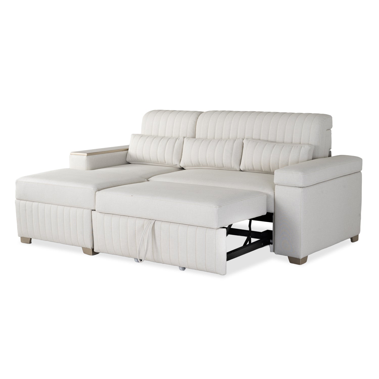 Combo Sala Cama Robi Blanco Puro Orientación Izquierda + Centro Entretenimiento Logan Offwhite, Champaña