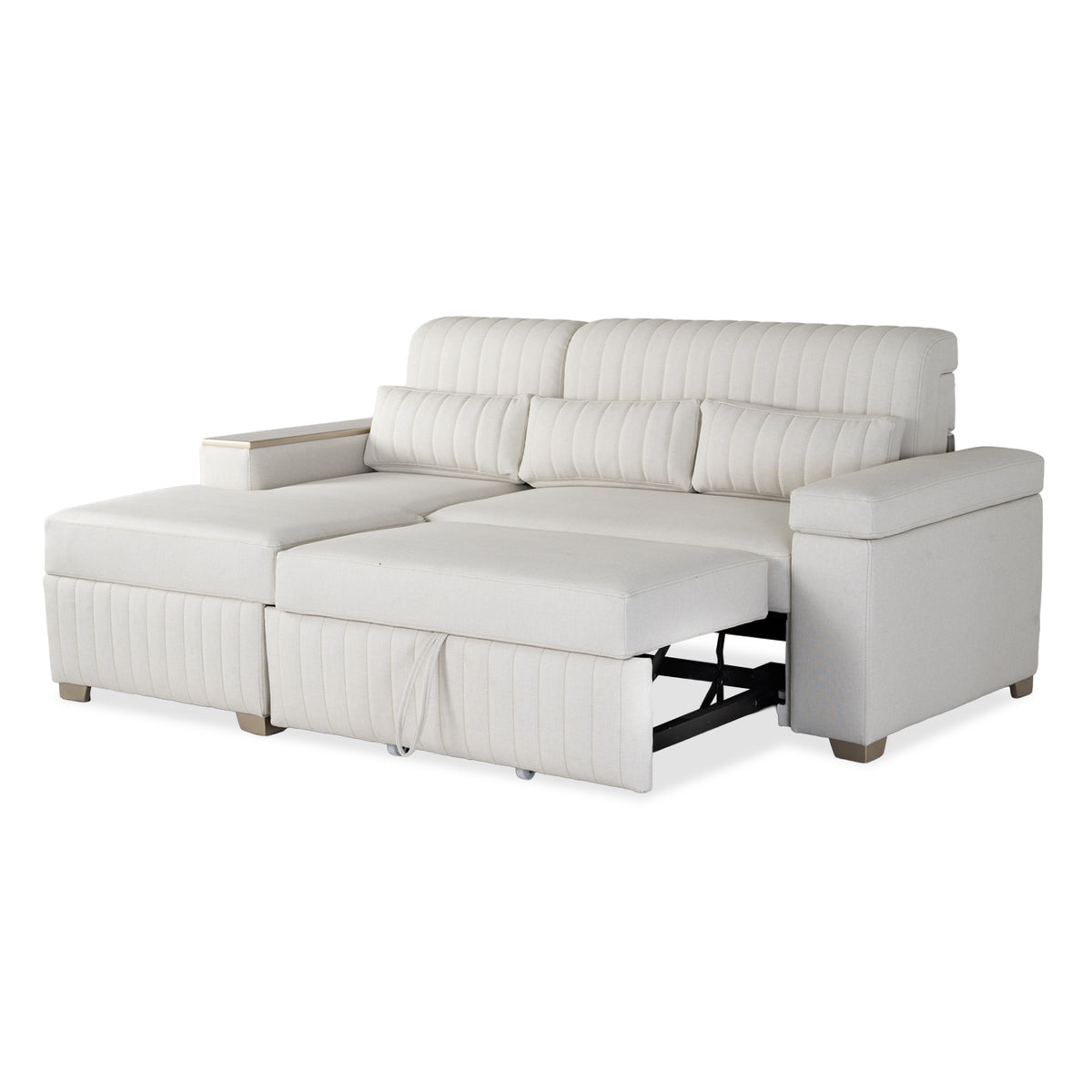 Combo Sala Cama Robi Blanco Puro Orientación Izquierda + Centro Entretenimiento Logan Offwhite, Champaña