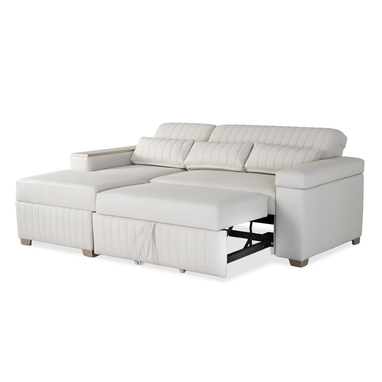 Combo Sala Cama Robi Blanco Puro Orientación Izquierda + Centro Entretenimiento Logan Offwhite, Champaña