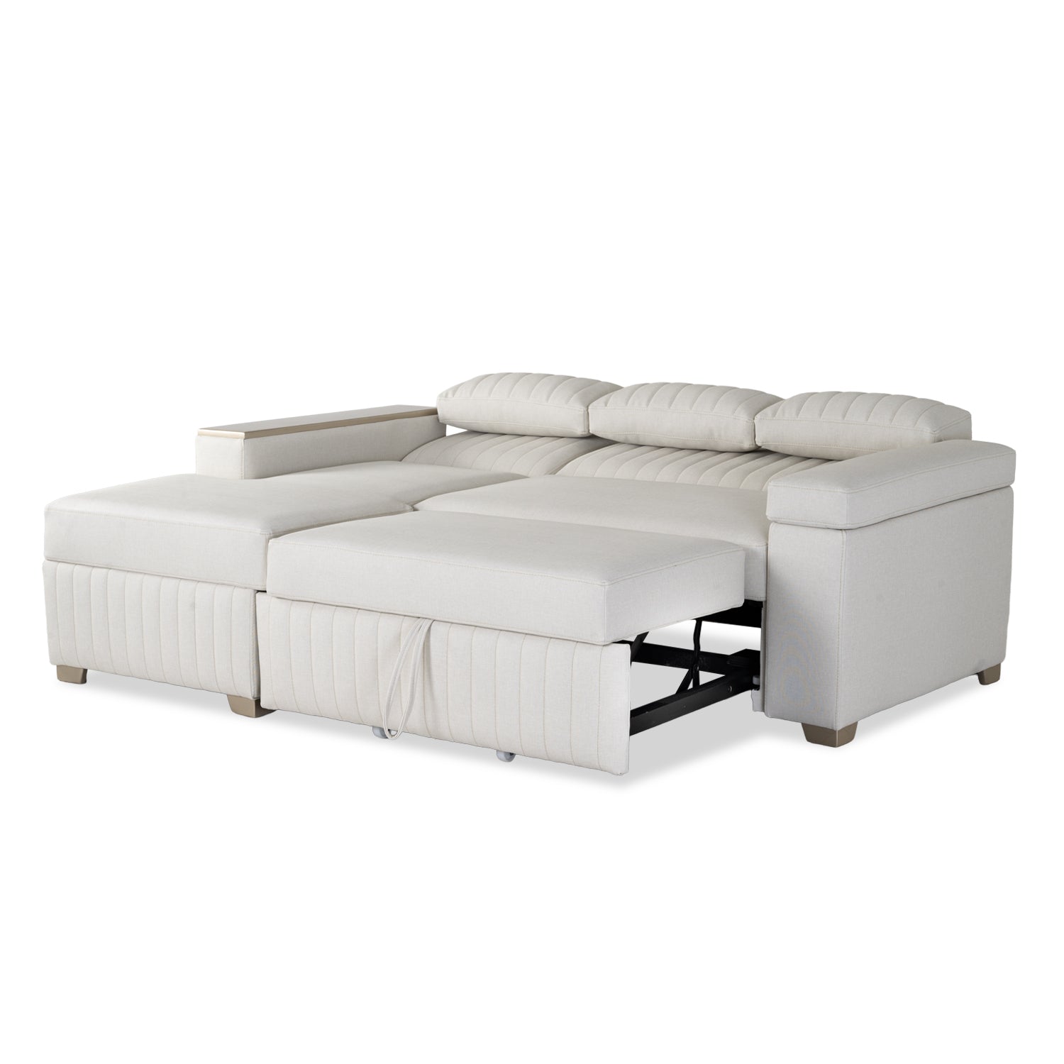 Combo Sala Cama Robi Blanco Puro Orientación Izquierda + Centro Entretenimiento Logan Offwhite, Champaña