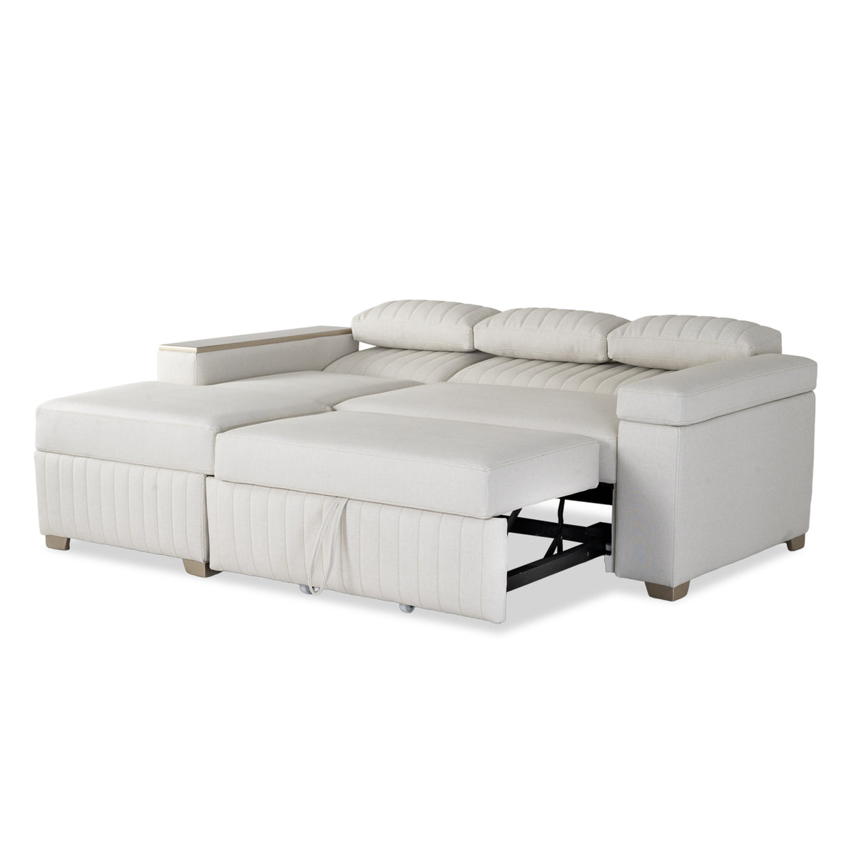 Combo Sala Cama Robi Blanco Puro Orientación Izquierda + Centro Entretenimiento Logan Offwhite, Champaña