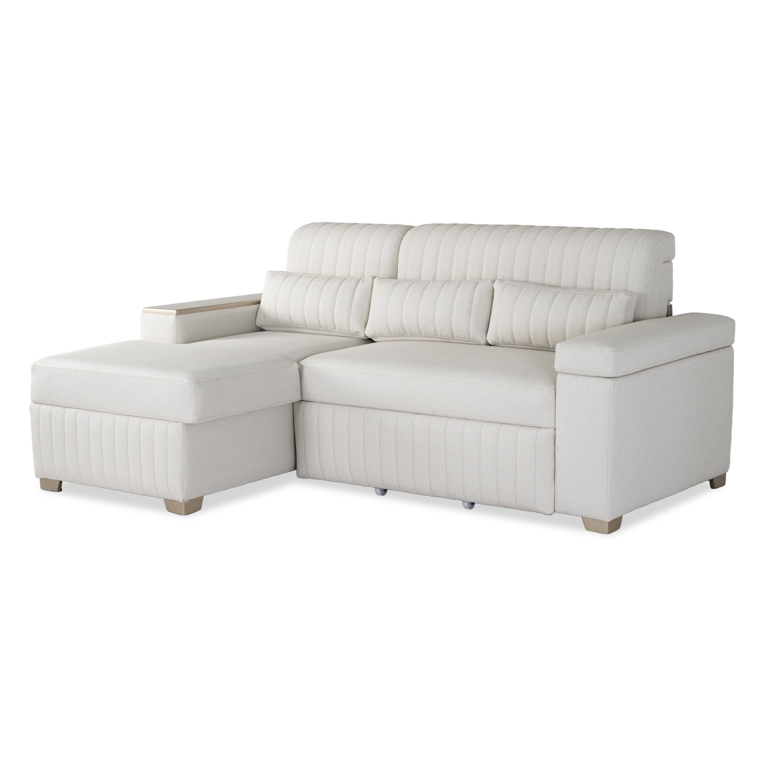 Combo Sala Cama Robi Blanco Puro Orientación Izquierda + Centro Entretenimiento Logan Offwhite, Champaña
