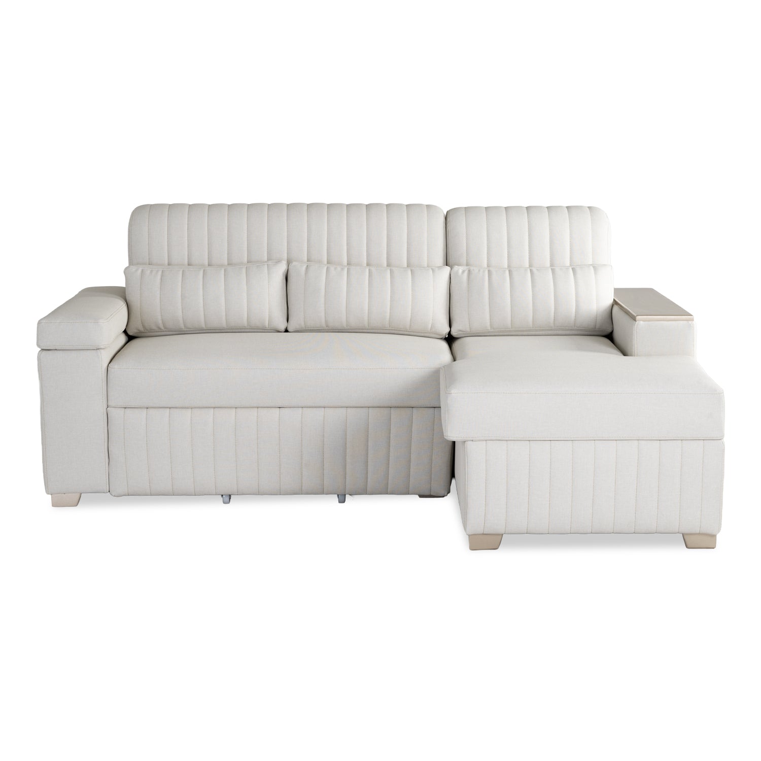 Combo Sala Cama Robi Blanco Puro Orientación Derecha + Centro Entretenimiento Logan Offwhite, Champaña