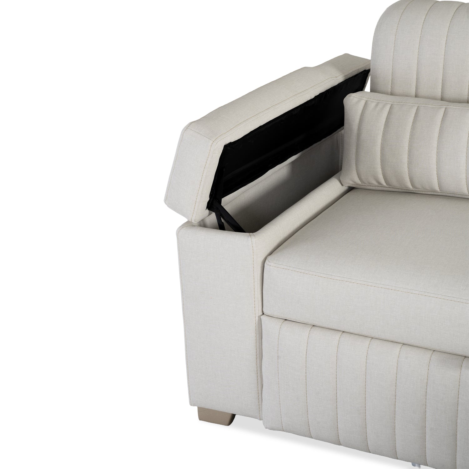 Combo Sala Cama Robi Blanco Puro Orientación Derecha + Centro Entretenimiento Logan Offwhite, Champaña