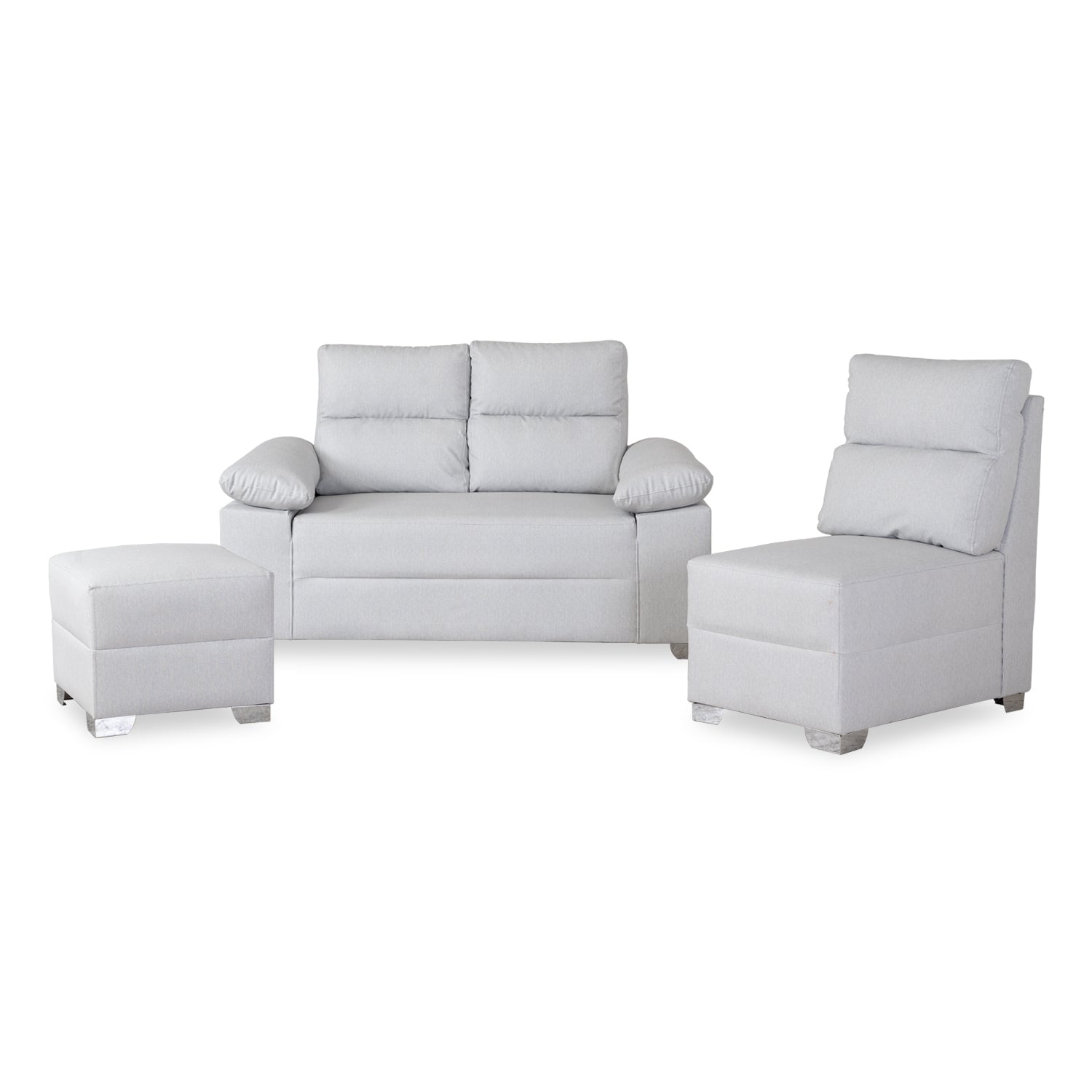 Combo Sala Modular Barton Gaira, Plata + Comedor 4 Puestos Walcot Plata 3Sillas y Butaco