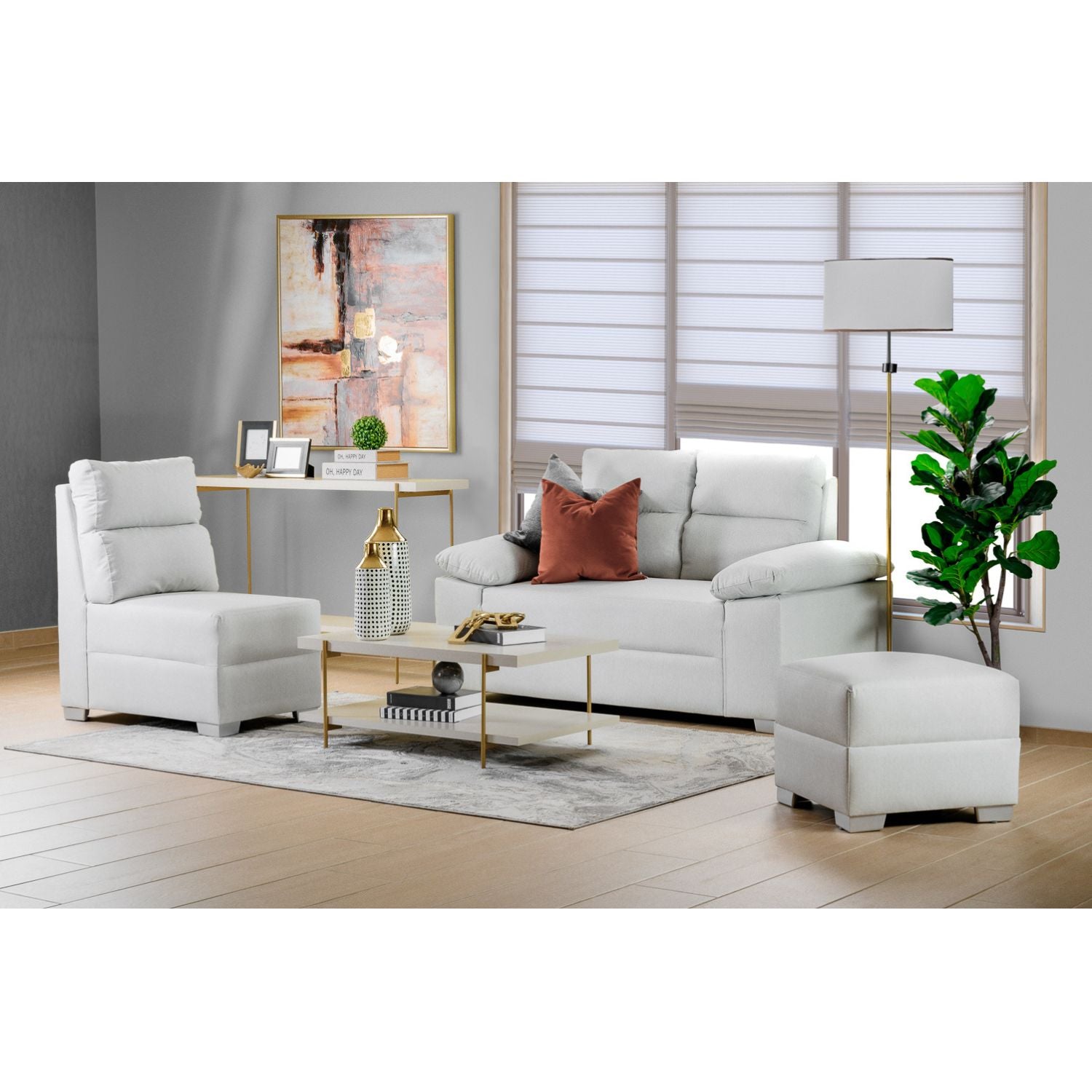 Combo Sala Modular Barton Gaira, Plata + Comedor 4 Puestos Walcot Plata 3Sillas y Butaco