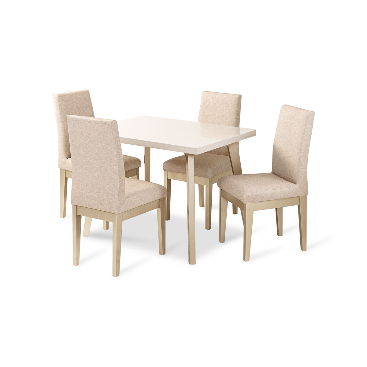 Combo Sala Rinconera Montier Beige, Champaña + Comedor 4 Puestos Cannes Eurolino Marfil, Champaña