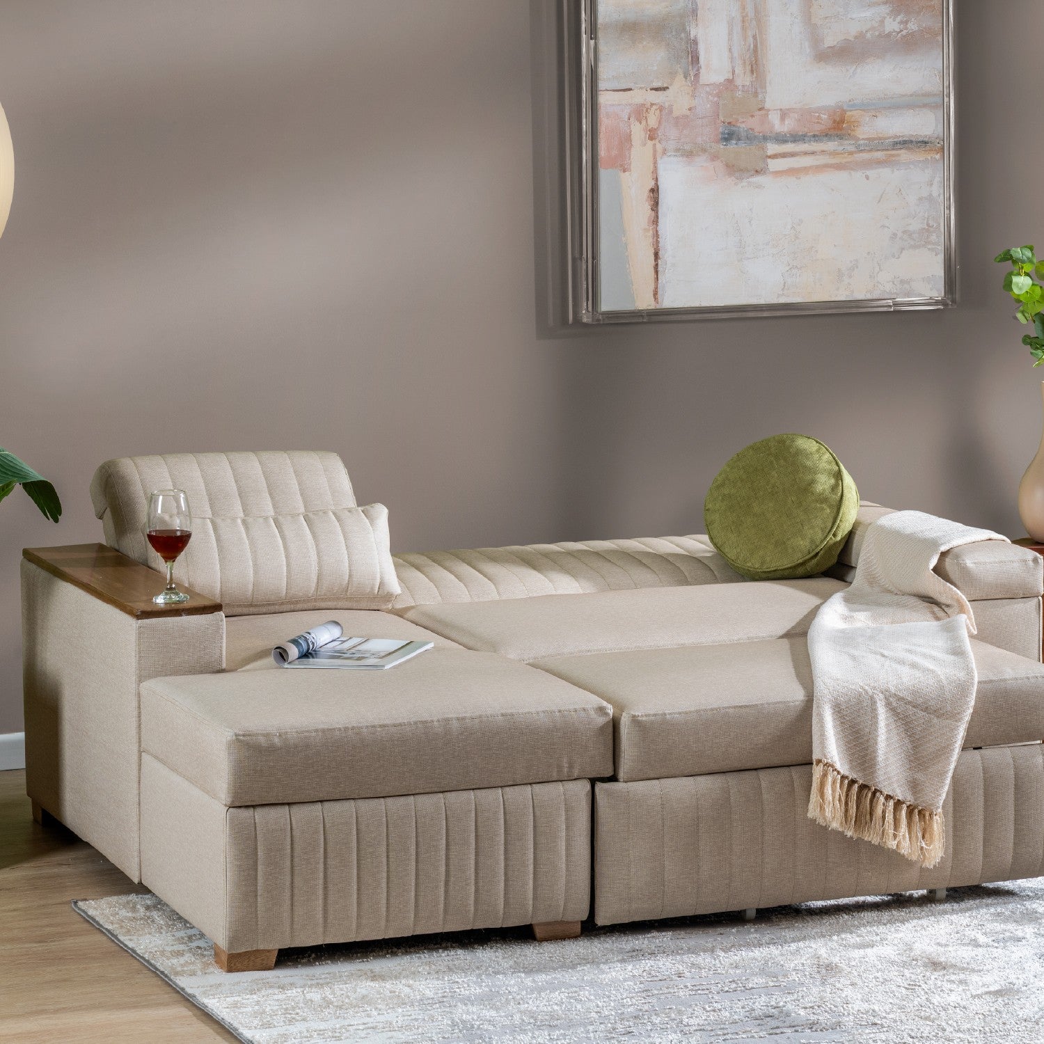 Combo Salacama Robi Marbella Marfil, Natural Izquierdo + Comedor 4 Puestos Cannes Marfil, Natural