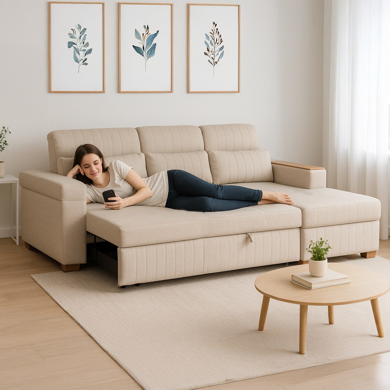 Combo Salacama Robi Marbella Marfil, Natural Derecha + Comedor 4 Puestos Cannes Marfil, Natural