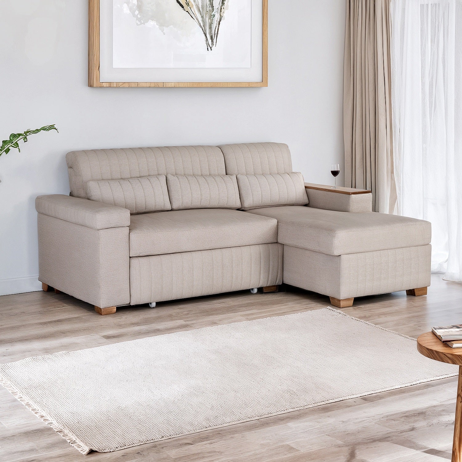 Combo Salacama Robi Marbella Marfil, Natural Derecha + Comedor 4 Puestos Cannes Marfil, Natural