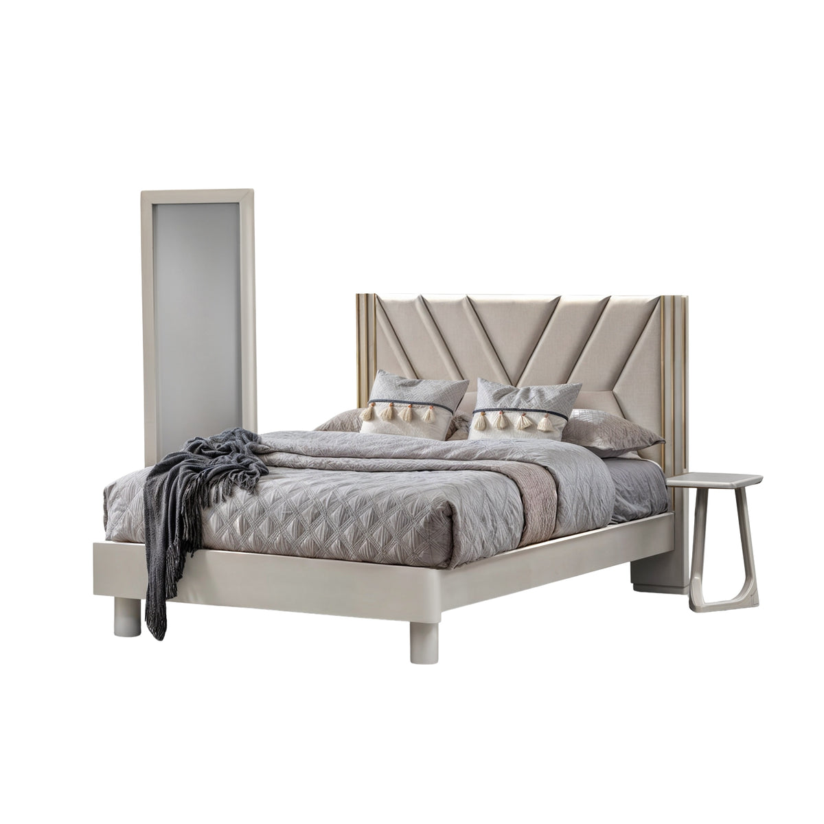 Combo Alcoba 140 Artemisa Perla, Off White + Colchón Florencia Pillow Top