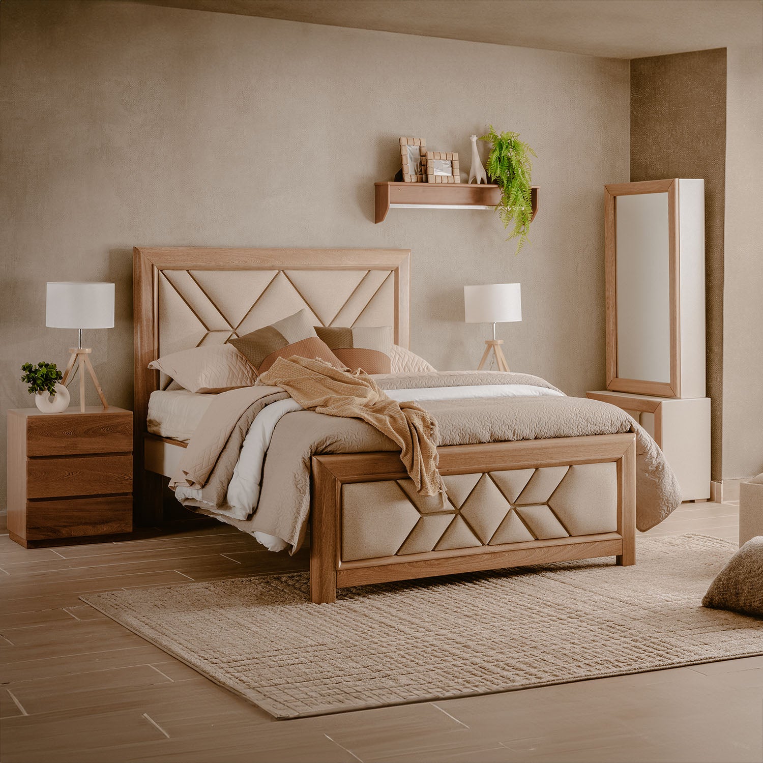 Combo Cama Doble Marriot Beige, Natural + Colchón Lexus Deluxe Pillow Top