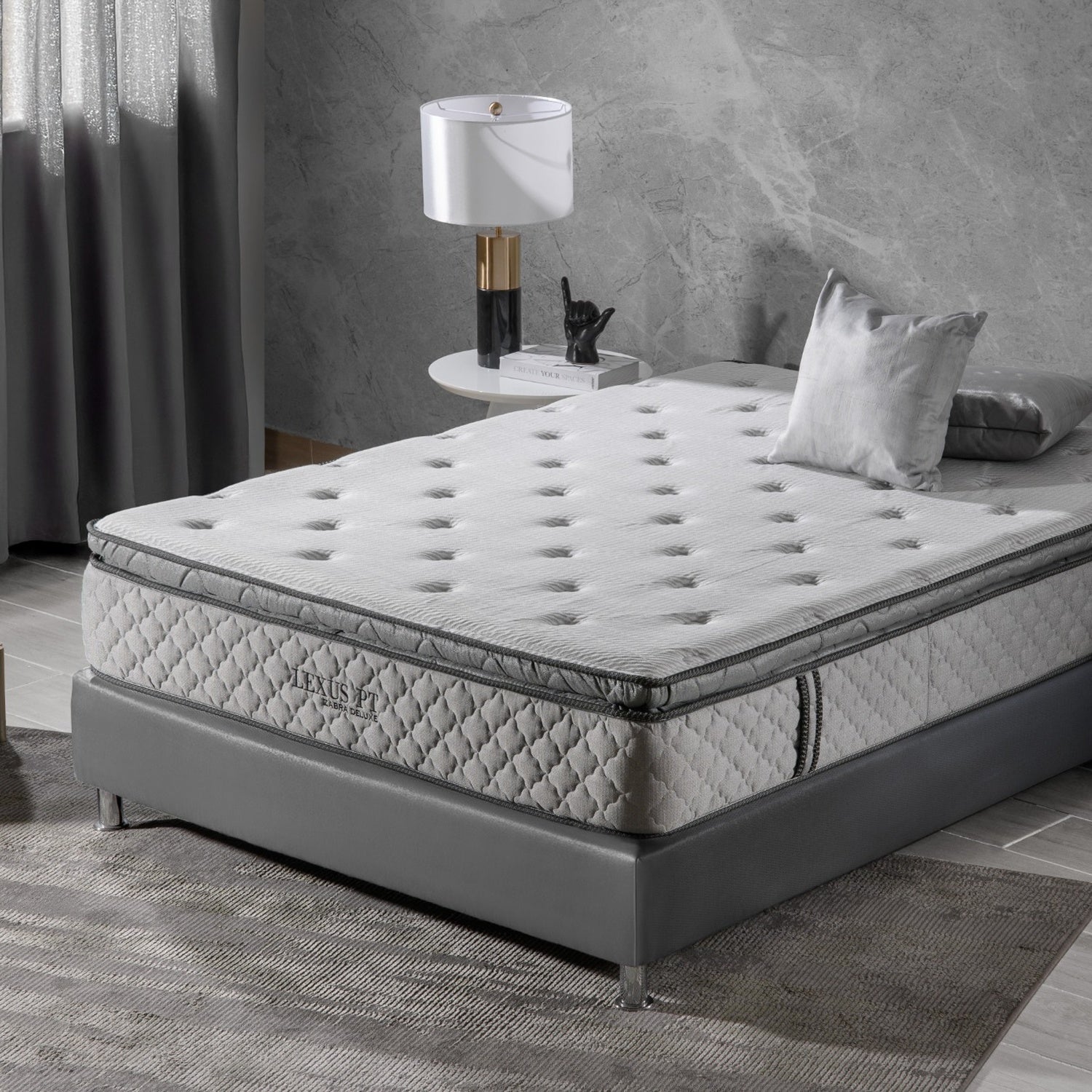 Combo Cama Doble Fox Natural + Colchón Lexus Pillow Top + Nochero Artemisa Natural