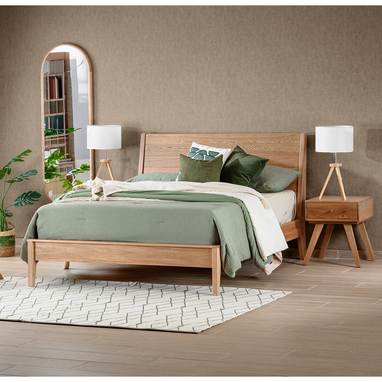Combo Cama Doble Fox Natural + Colchón Lexus Pillow Top + Nochero Artemisa Natural