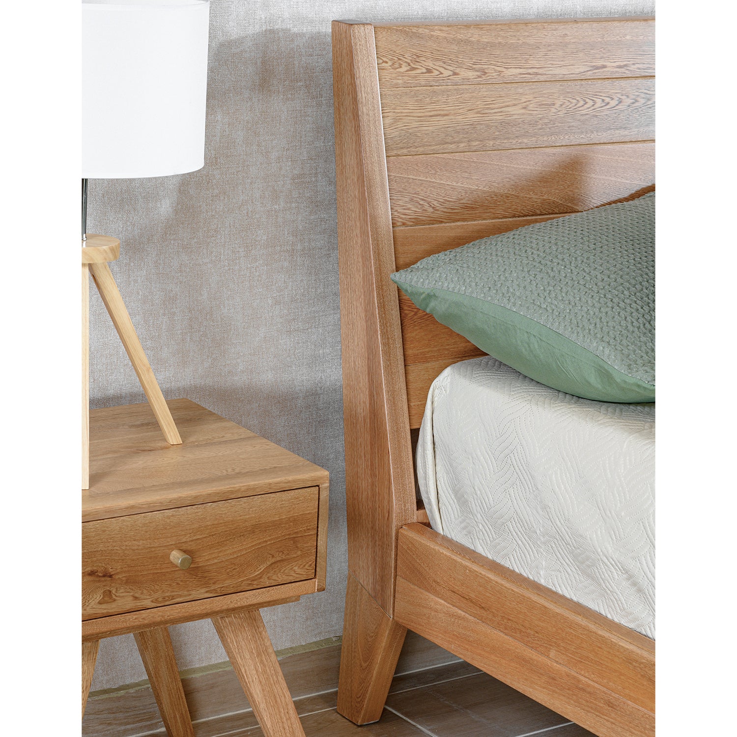 Combo Cama Doble Fox Natural + Colchón Lexus Pillow Top + Nochero Artemisa Natural