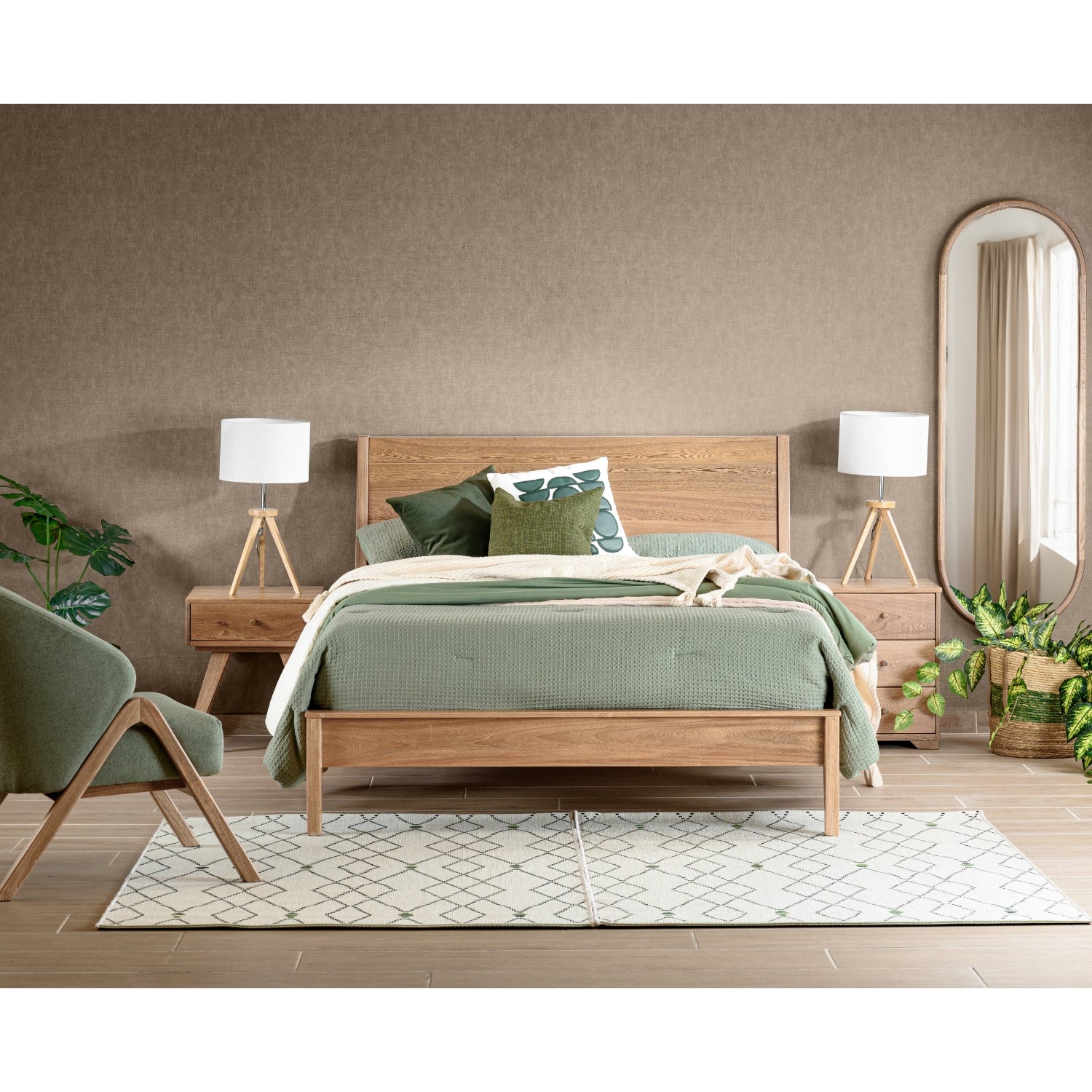 Combo Cama Doble Fox Natural + Colchón Lexus Pillow Top + Nochero Artemisa Natural