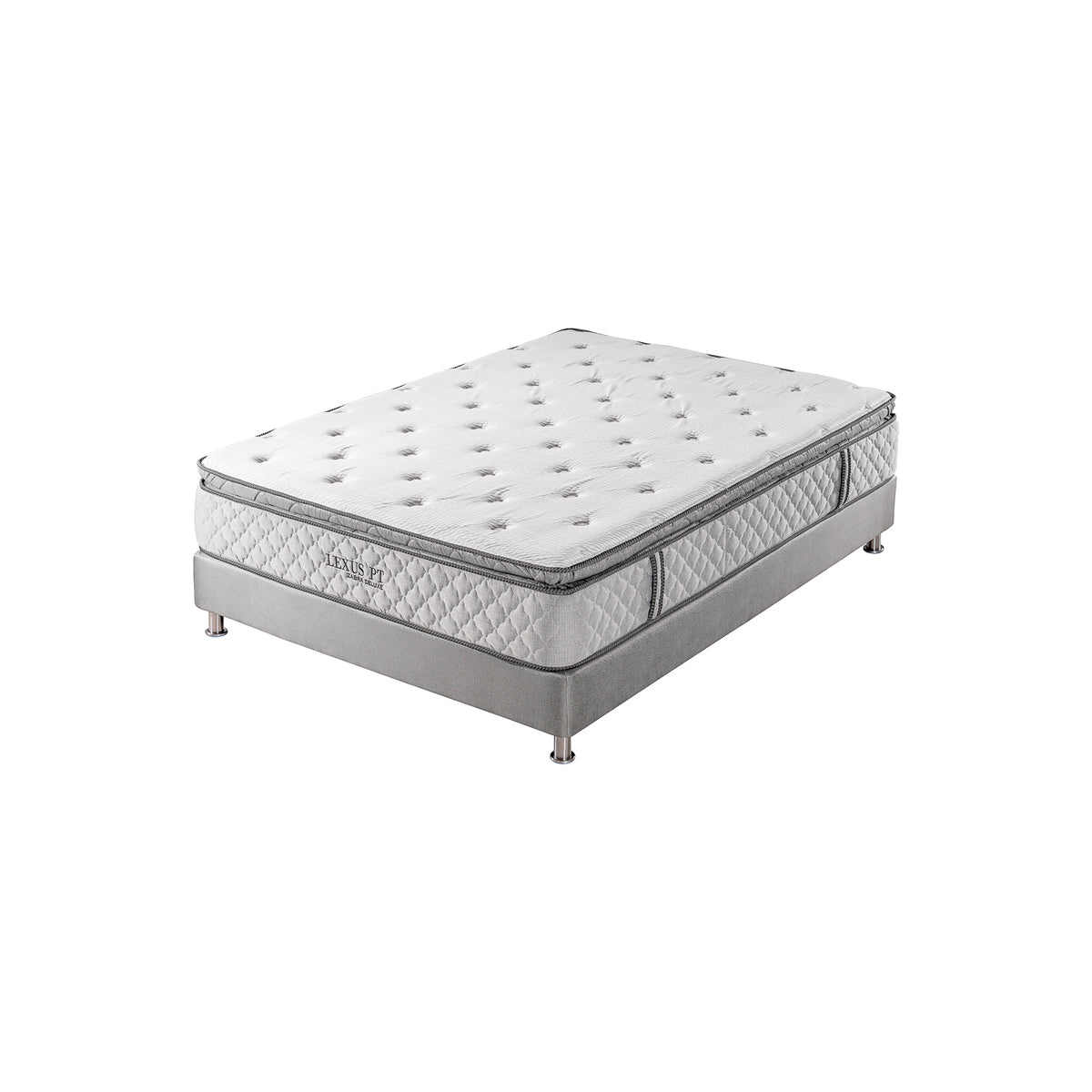 Combo Cama Doble Marriot Greige, Champaña + Colchon Lexus Pillow Top