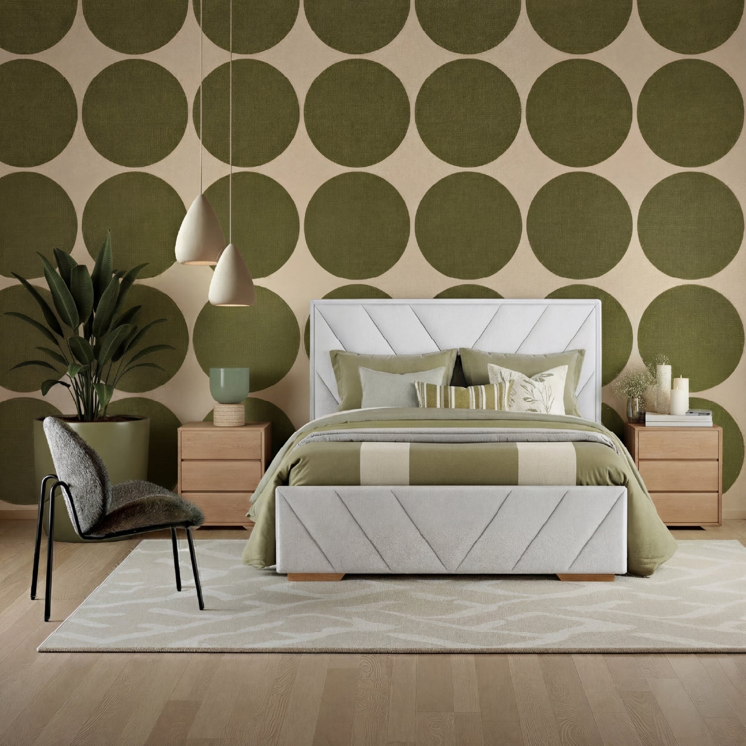 Combo Cama Doble Vallarta Eurolino Gris, Natural + Colchon Lexus Deluxe Pt + Nochero Broadway Natural Off White