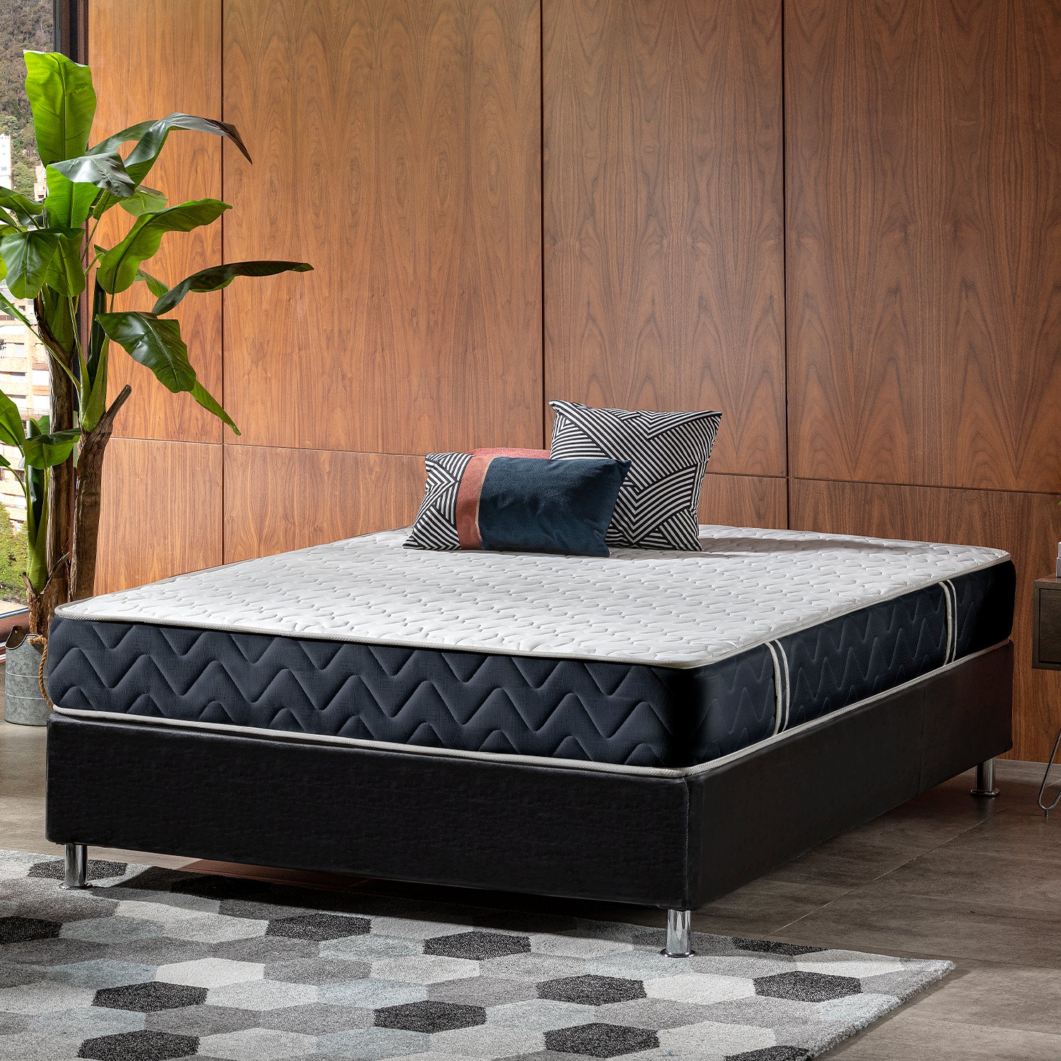 Combo Cama Doble Tokyo Taupe, Natural + Colchón Valencia New Ortopédico