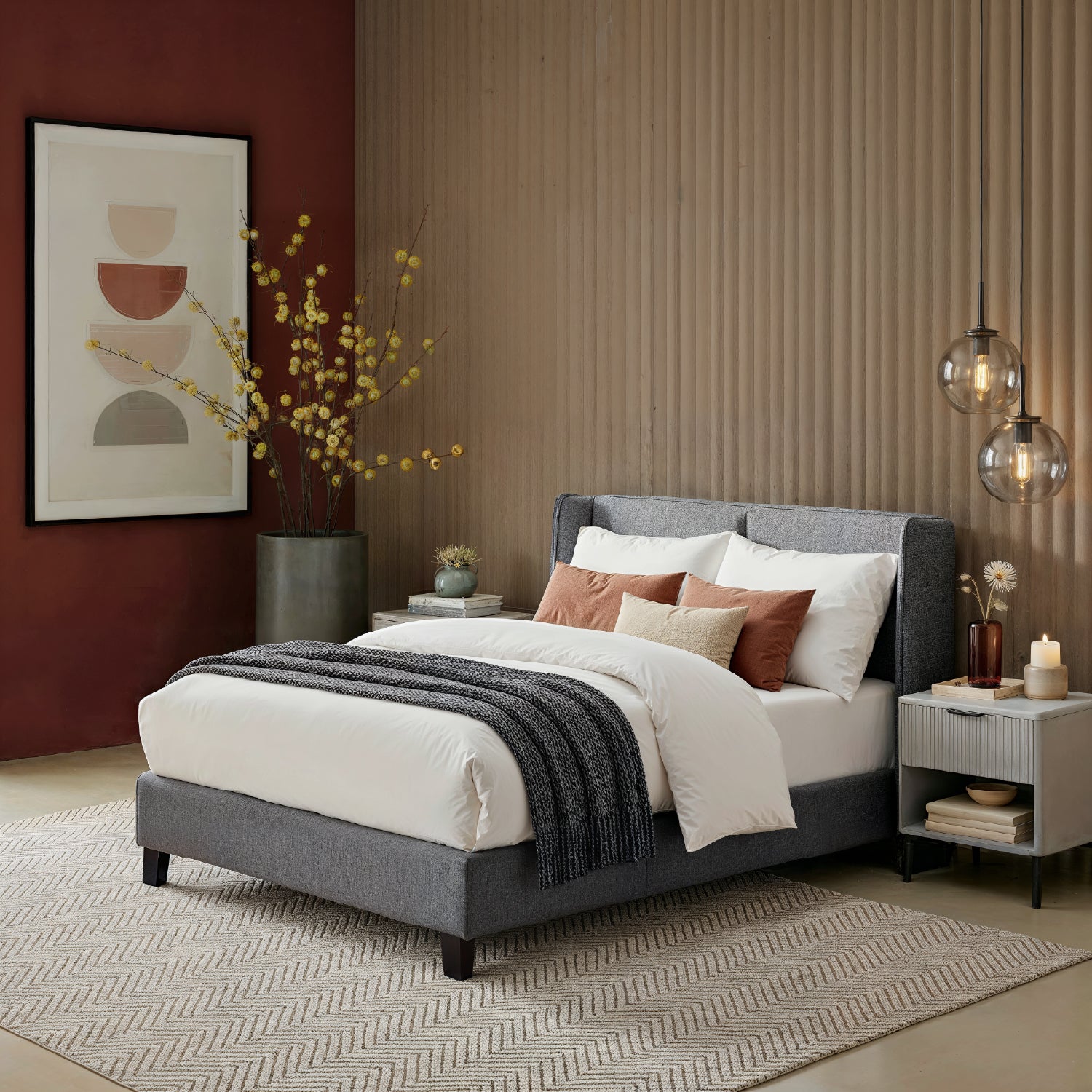 Combo Cama Doble Barcelona Gris Plomo + Colchón Berlin Pillow Top