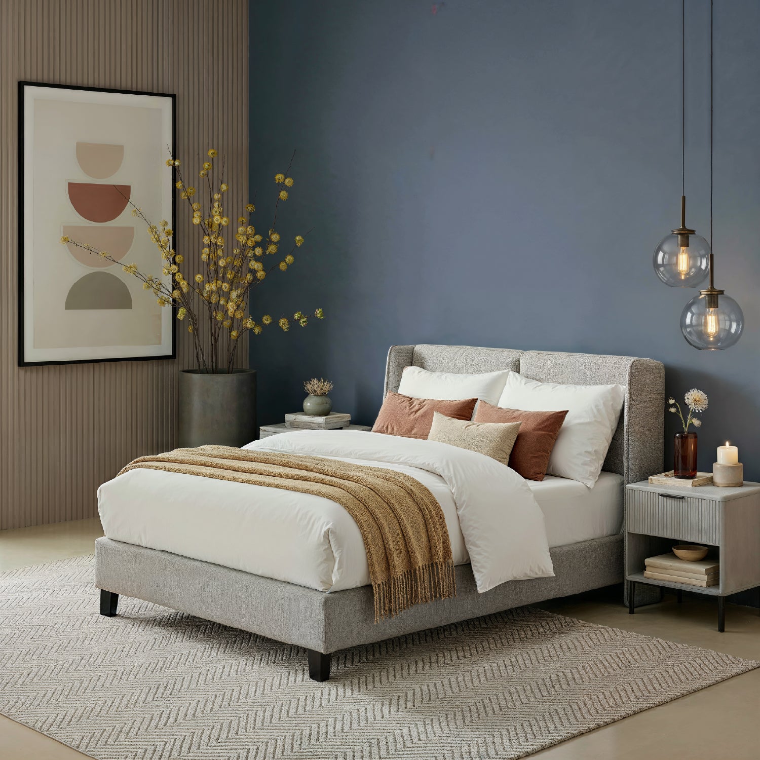 Combo Cama Doble Barcelona Gris + Colchón Berlin Pillow Top