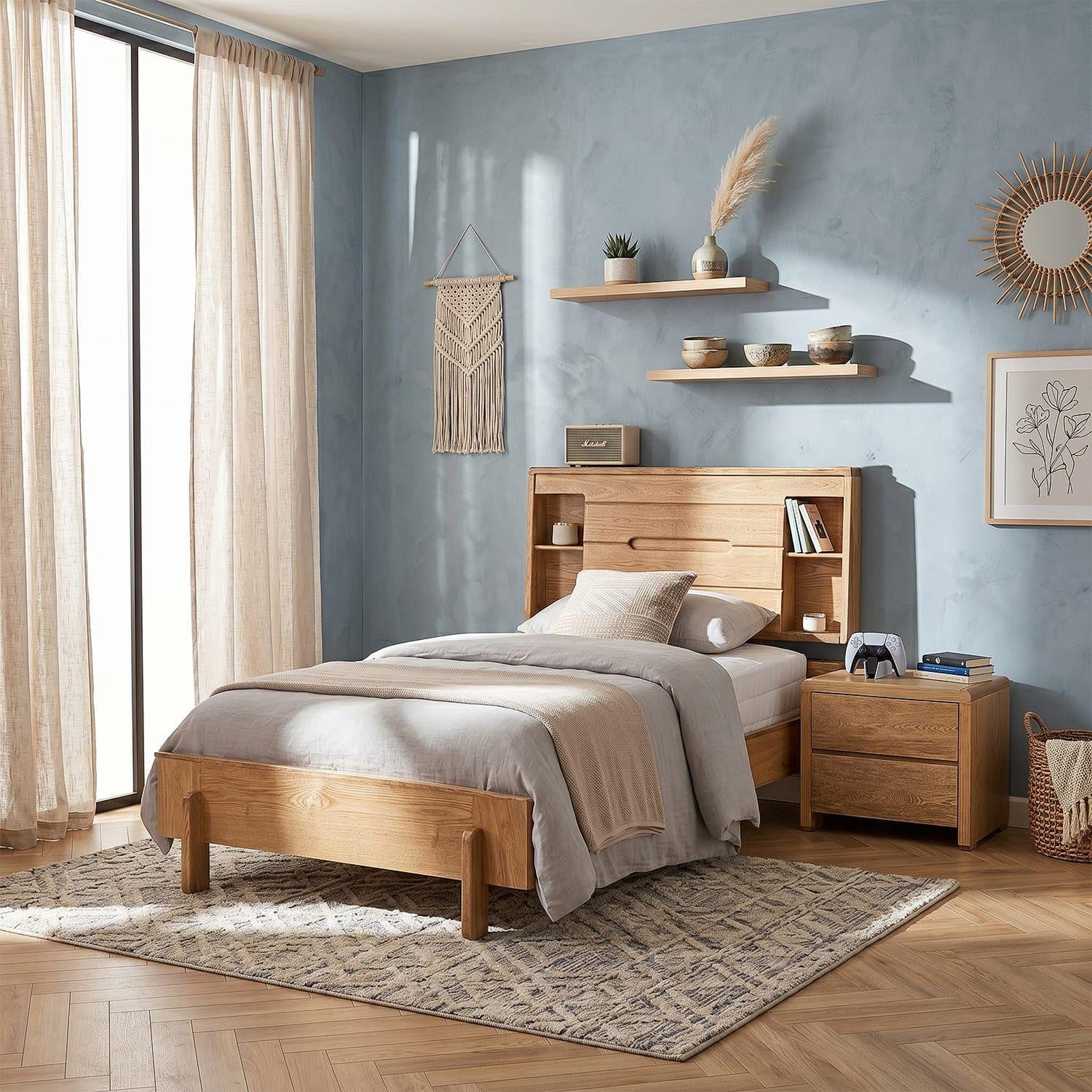 Combo Cama Sencillo Dublin Roble Natural + Colchón Siesta Orthopedic