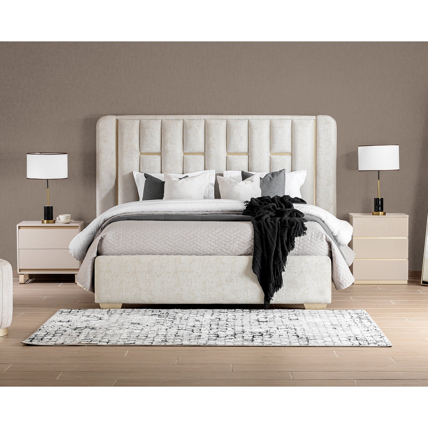 Combo Cama Doble Sevilla Velvet Crudo, Champaña + Colchón Infinit Pillow Top