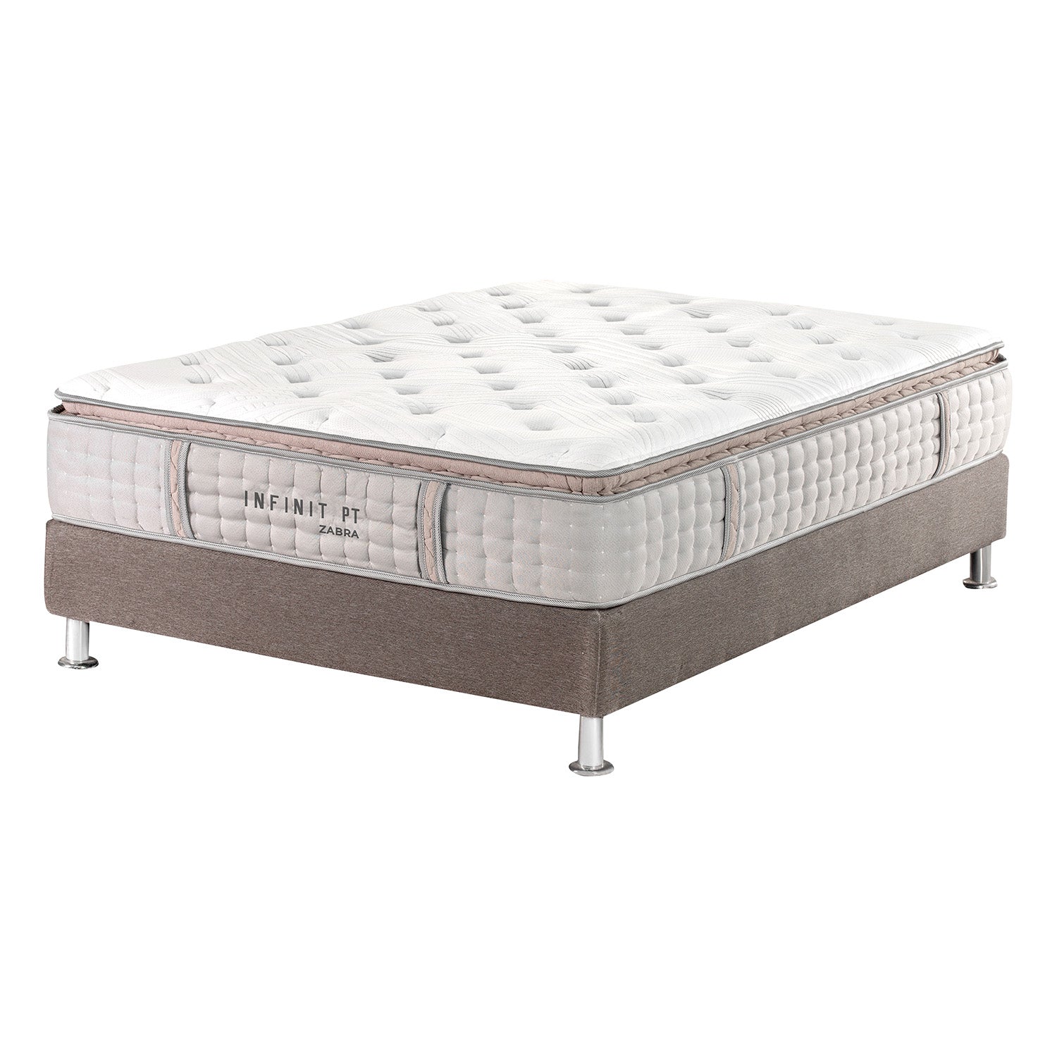 Combo Cama Doble Sevilla Velvet Crudo, Champaña + Colchón Infinit Pillow Top