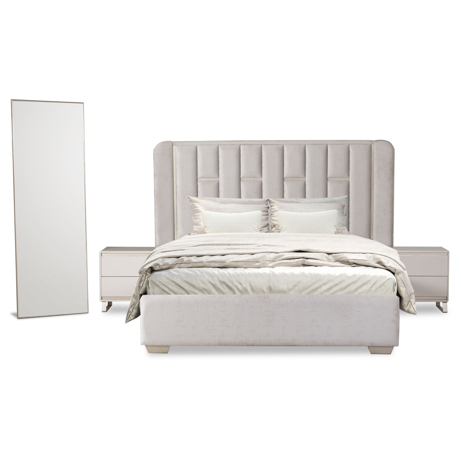 Combo Cama Queen Sevilla Crudo, Champaña + Colchón Infinit Pillow Top