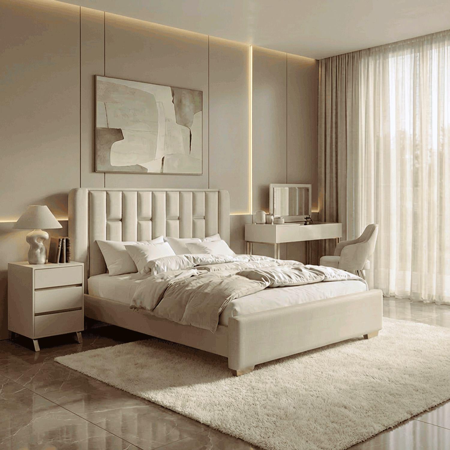 Combo Cama King Sevilla Eurolino Premier Perla, Champaña + Colchón Infinit Pillow Top