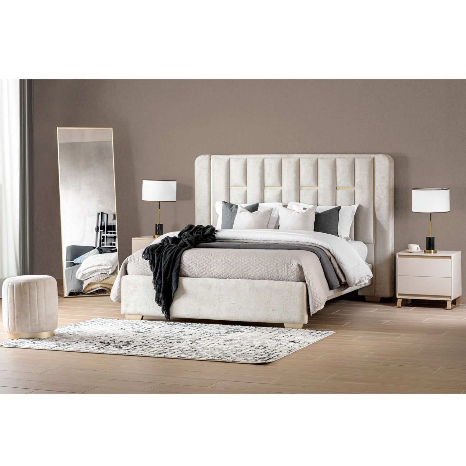 Combo Cama King Sevilla Velvet  Crudo, Champaña + Colchón Infinit Pillow Top