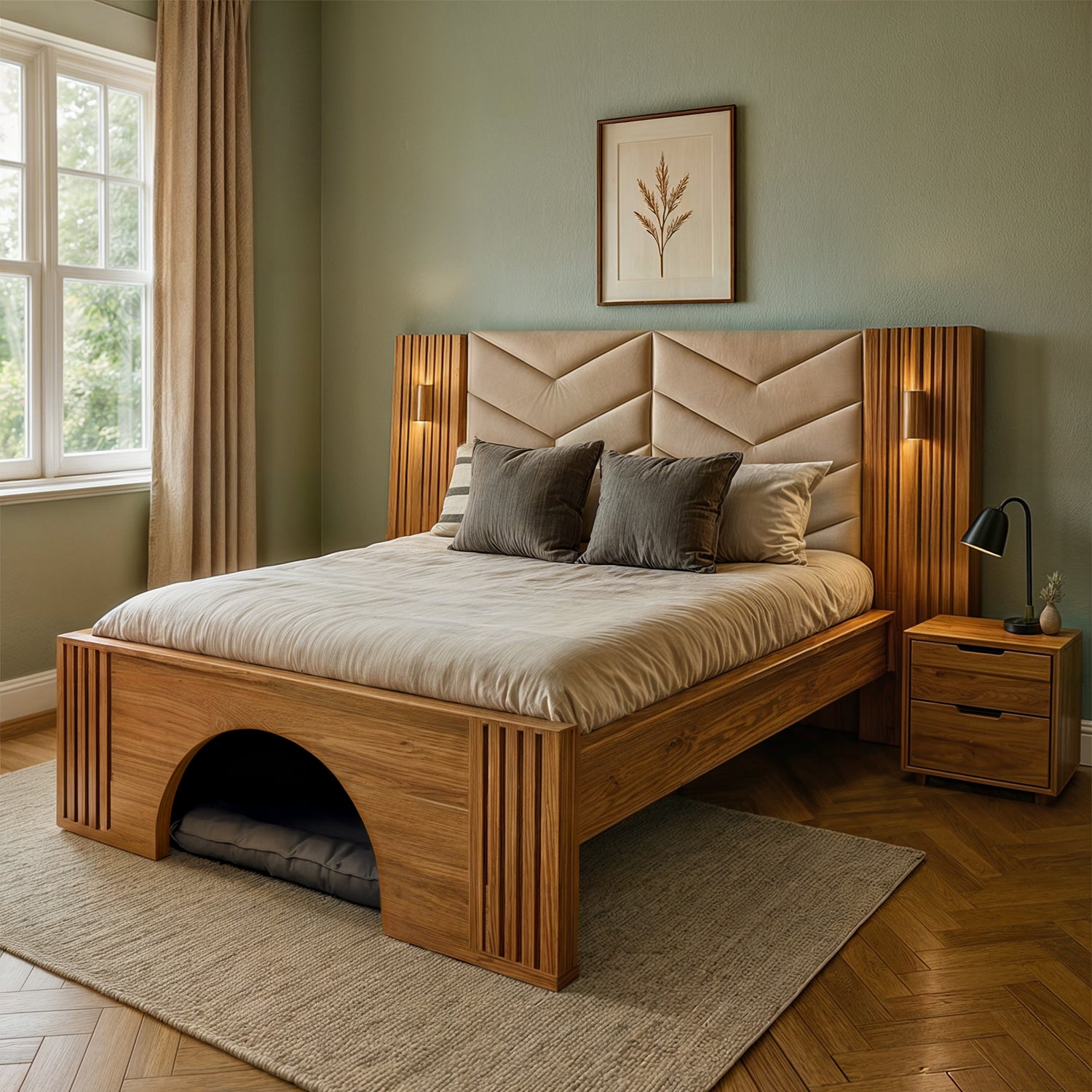 Combo Cama Doble Gael Marfil, Natural + Colchón Renacer Pillow Top