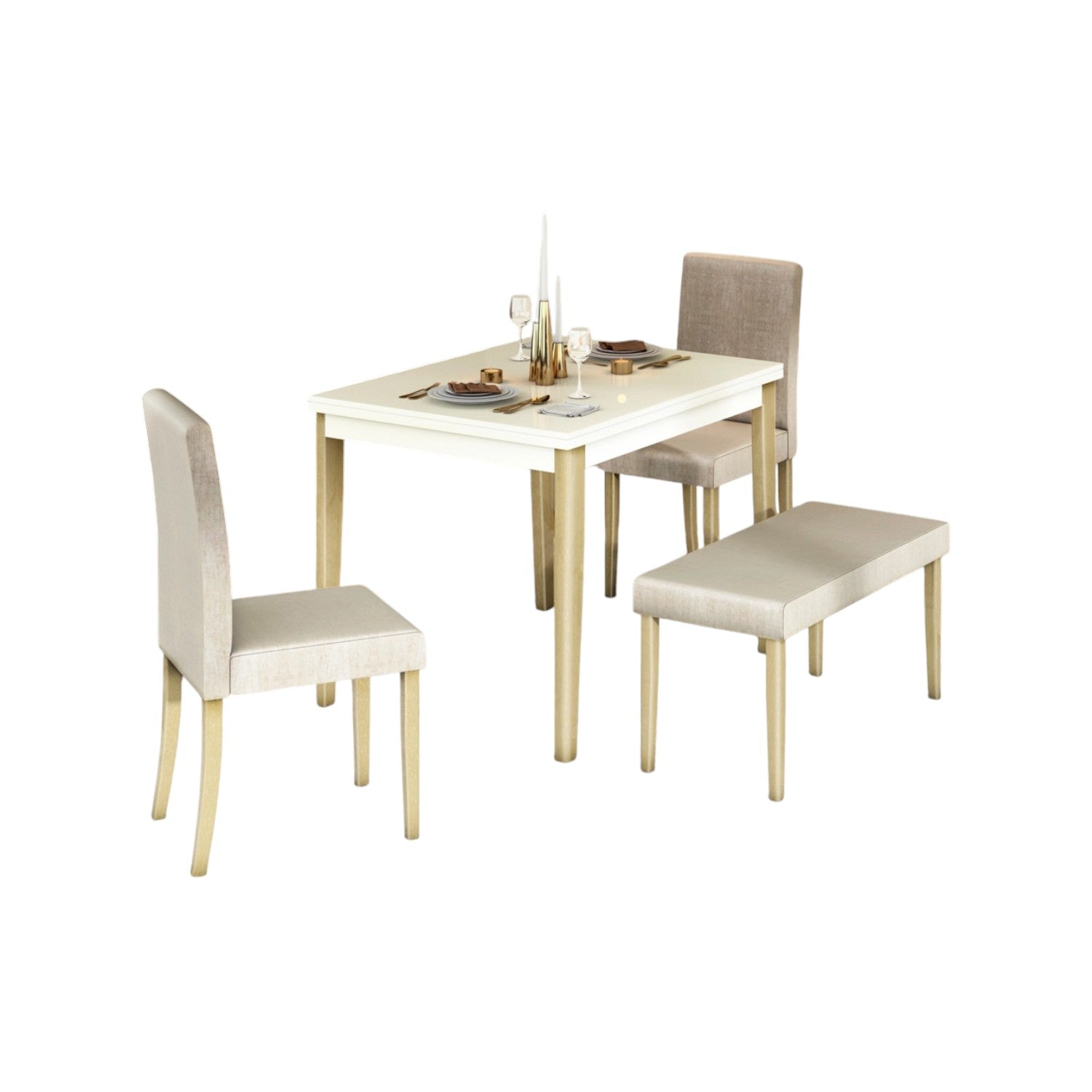 Comedor 4 Puestos Line Velvet Cadiz Crudo, Champaña
