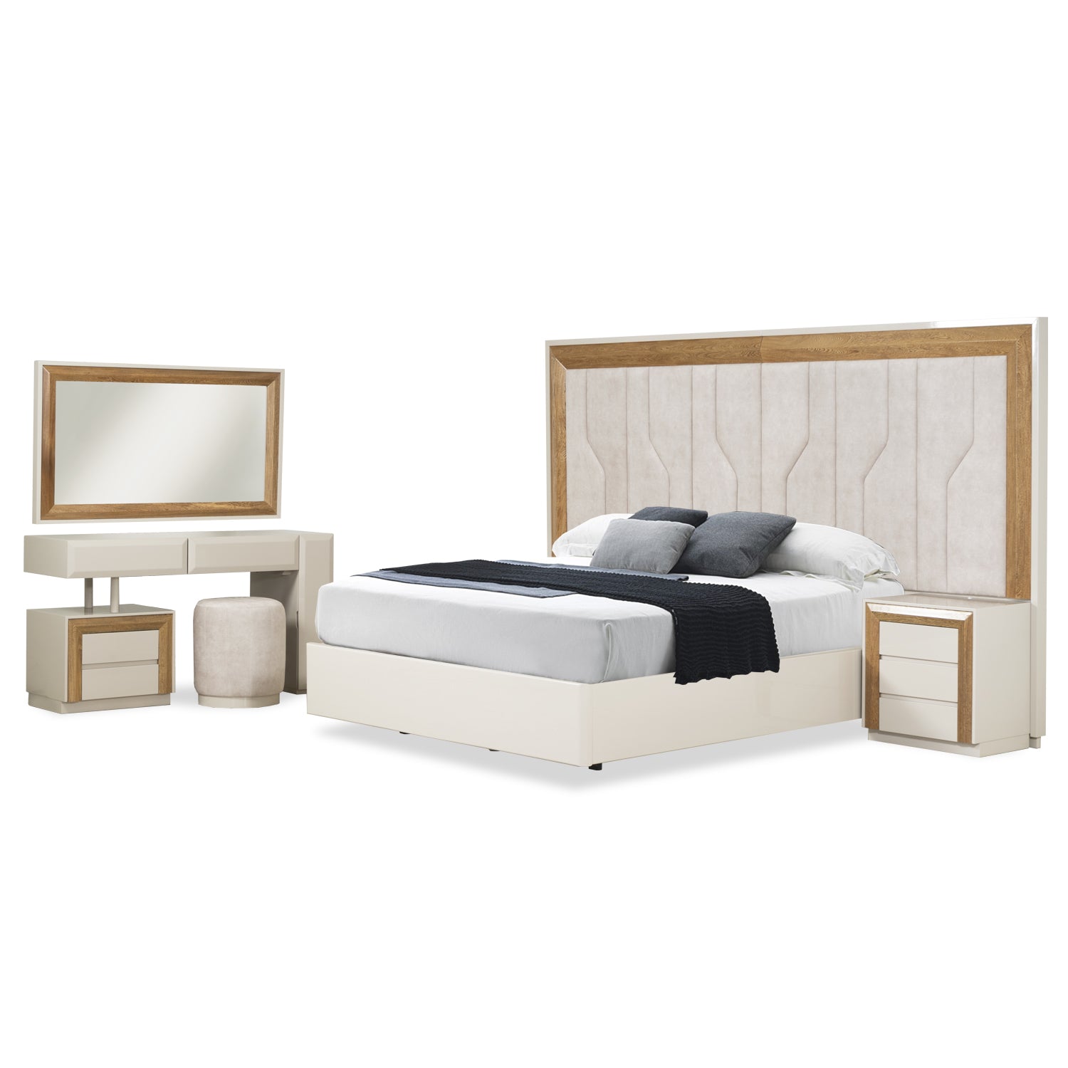 Alcoba Queen Barret Natural, Off White