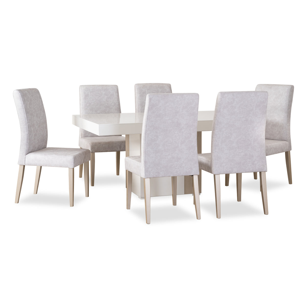 Comedor 6 Puestos Valencia Velvet Santorini Silver, Champaña