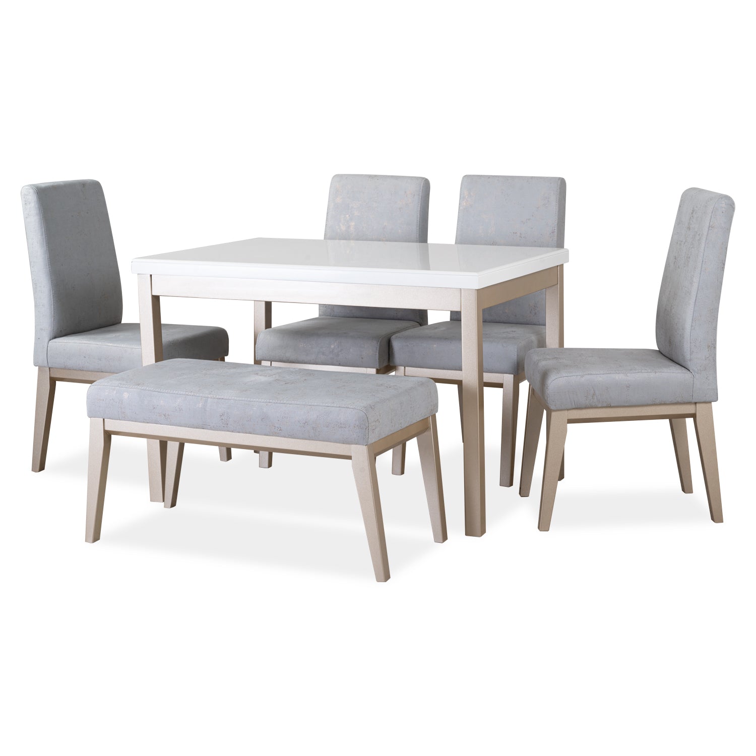 Comedor 6 Puestos Walcot Velvet Mussi Gris, Champaña