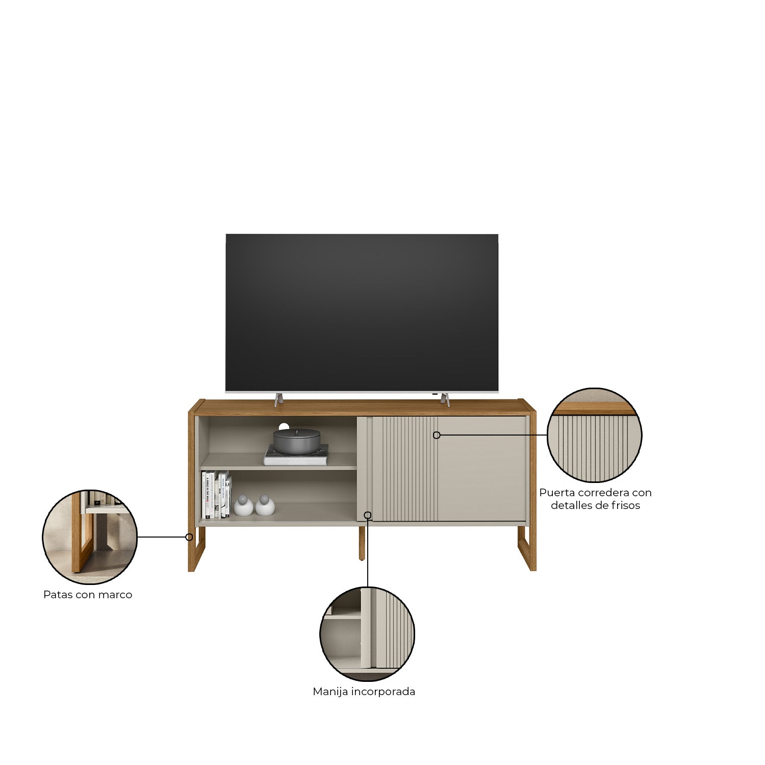 Mesa De Tv Ara Natural, Off White 140X65