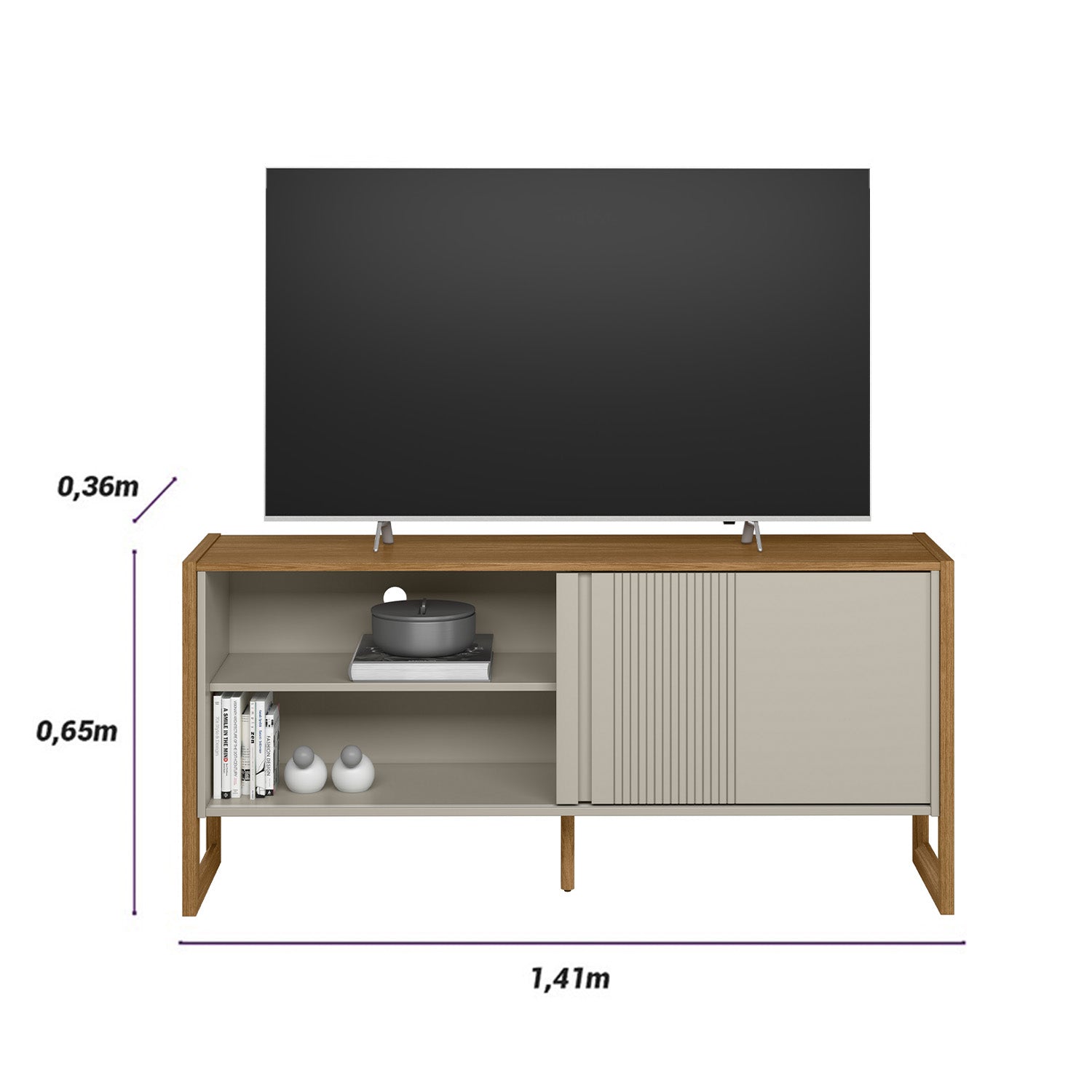 Mesa De Tv Ara Natural, Off White 140X65