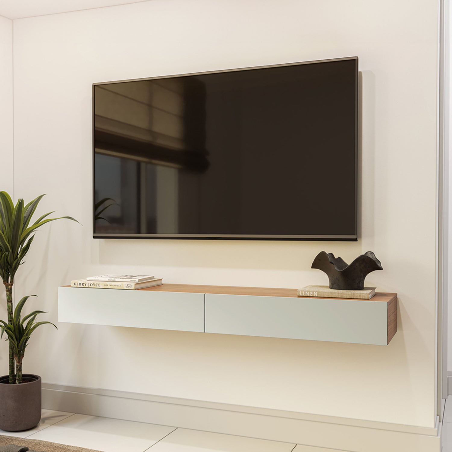 Mueble Tv Flotante Tito 180Cm Natural, Off White