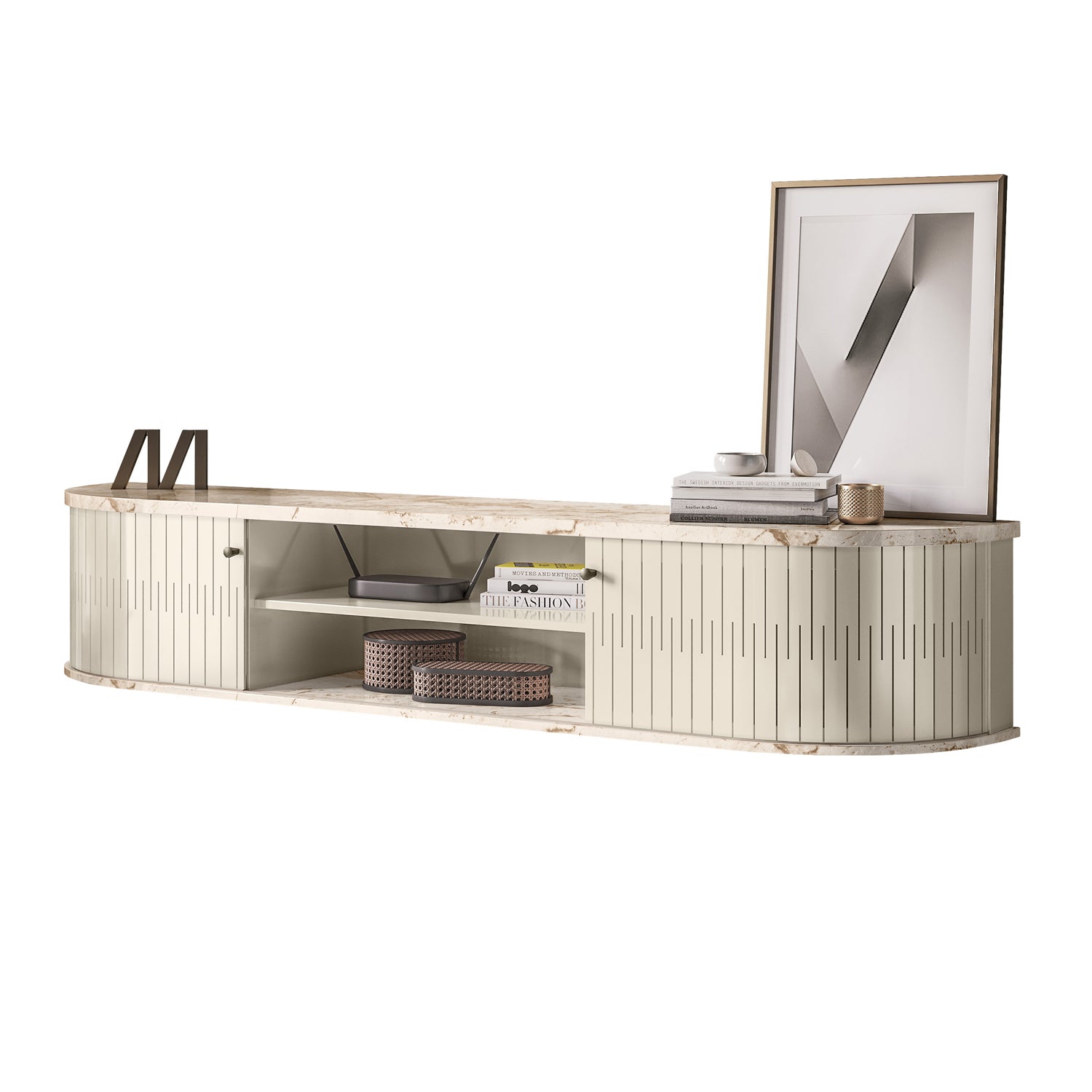 Mueble De Tv Flotante Porto 183 Off White, Marmol