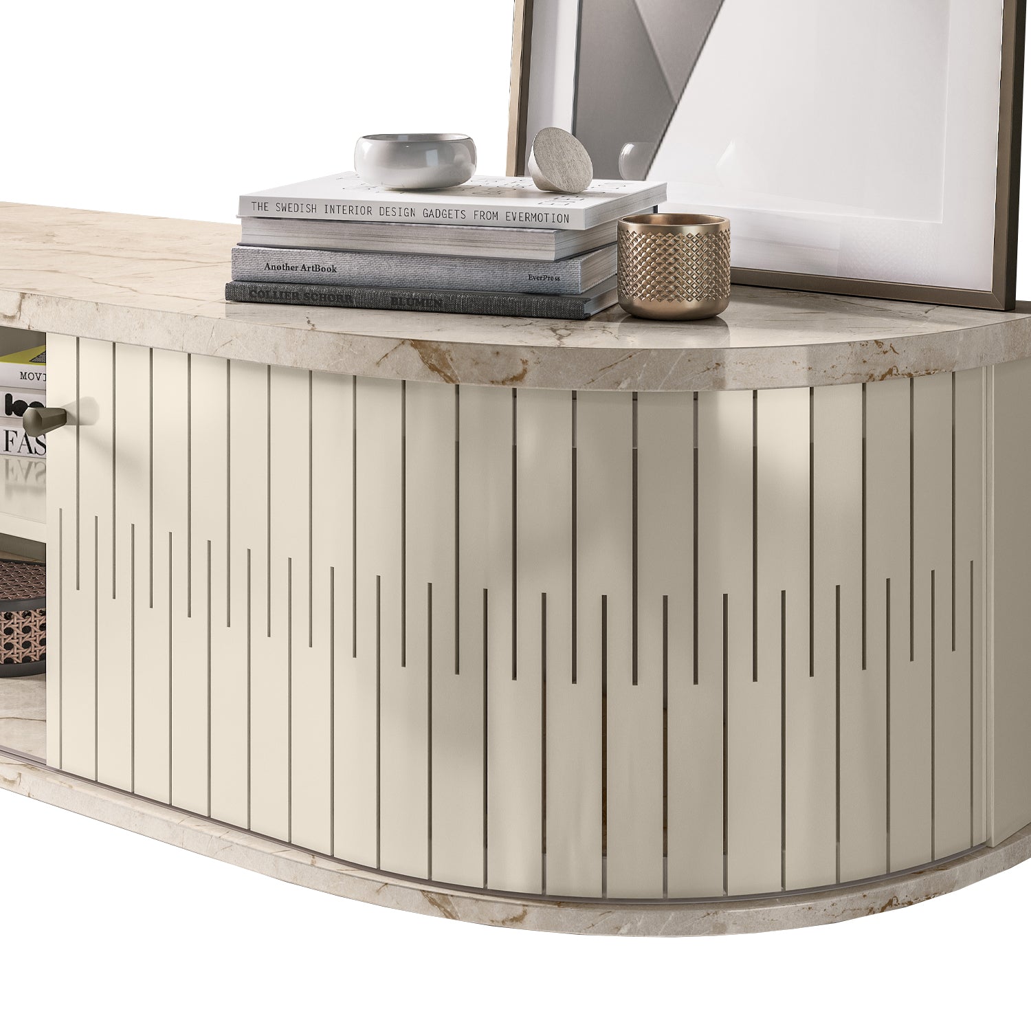 Mueble De Tv Flotante Porto 183 Off White, Marmol