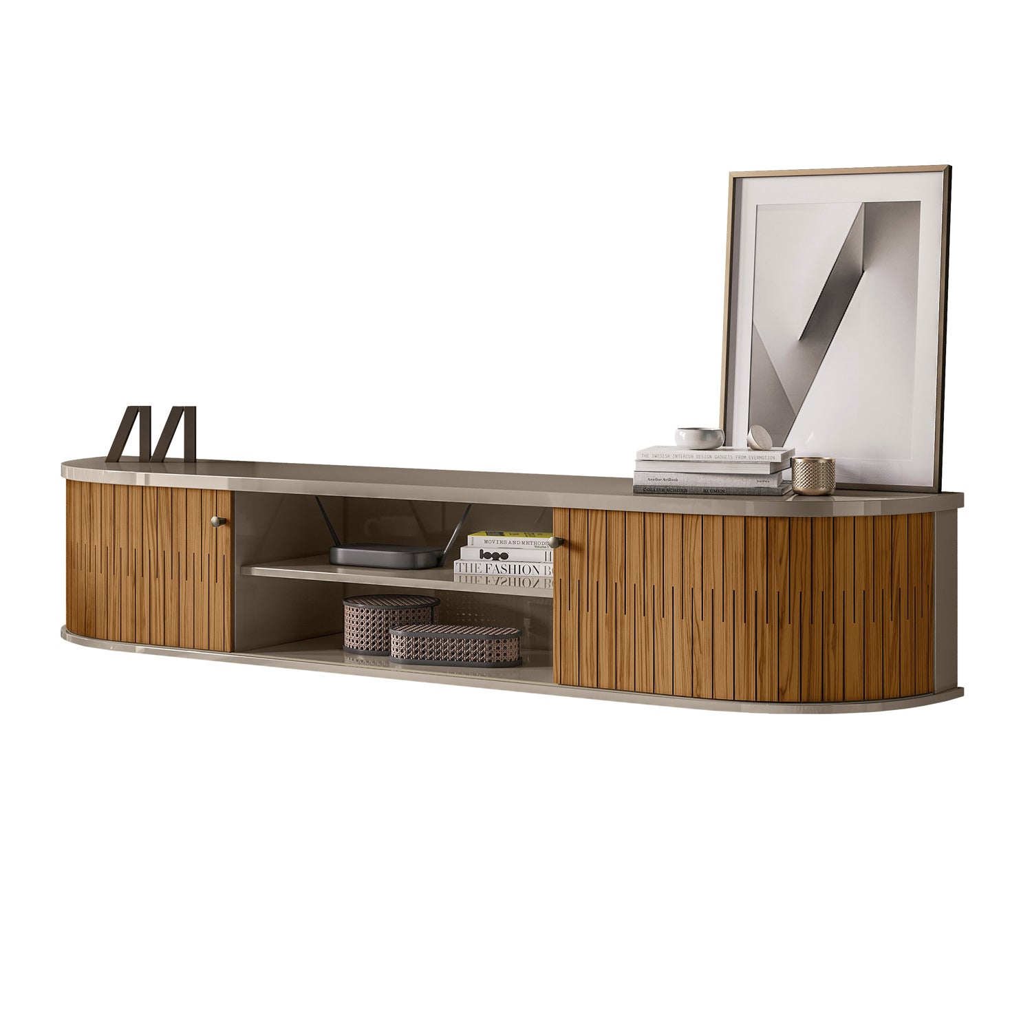 Mueble De Tv Flotante Porto 183 Gris, Almendra