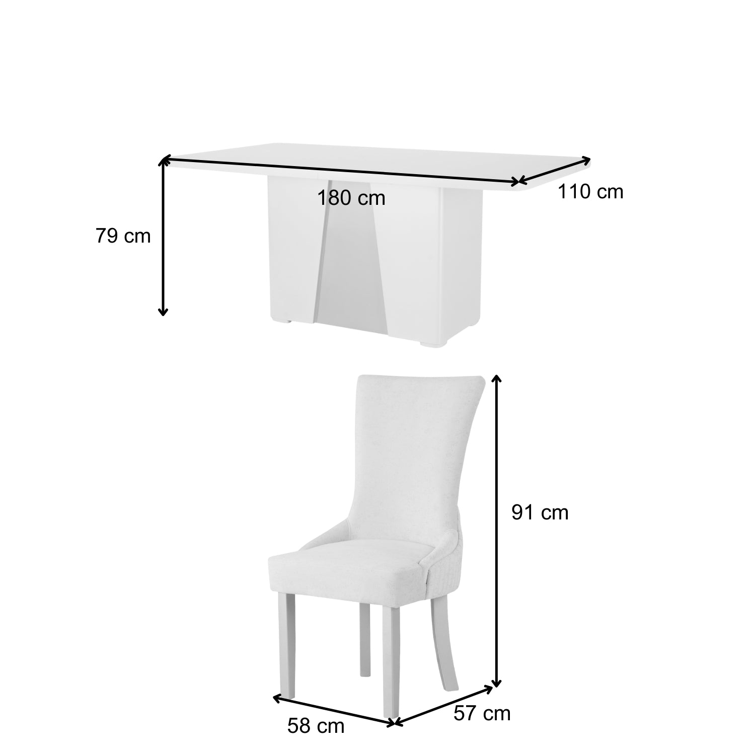 Comedor 6 Puestos Roma Eurolino Blanco Puro, Champaña