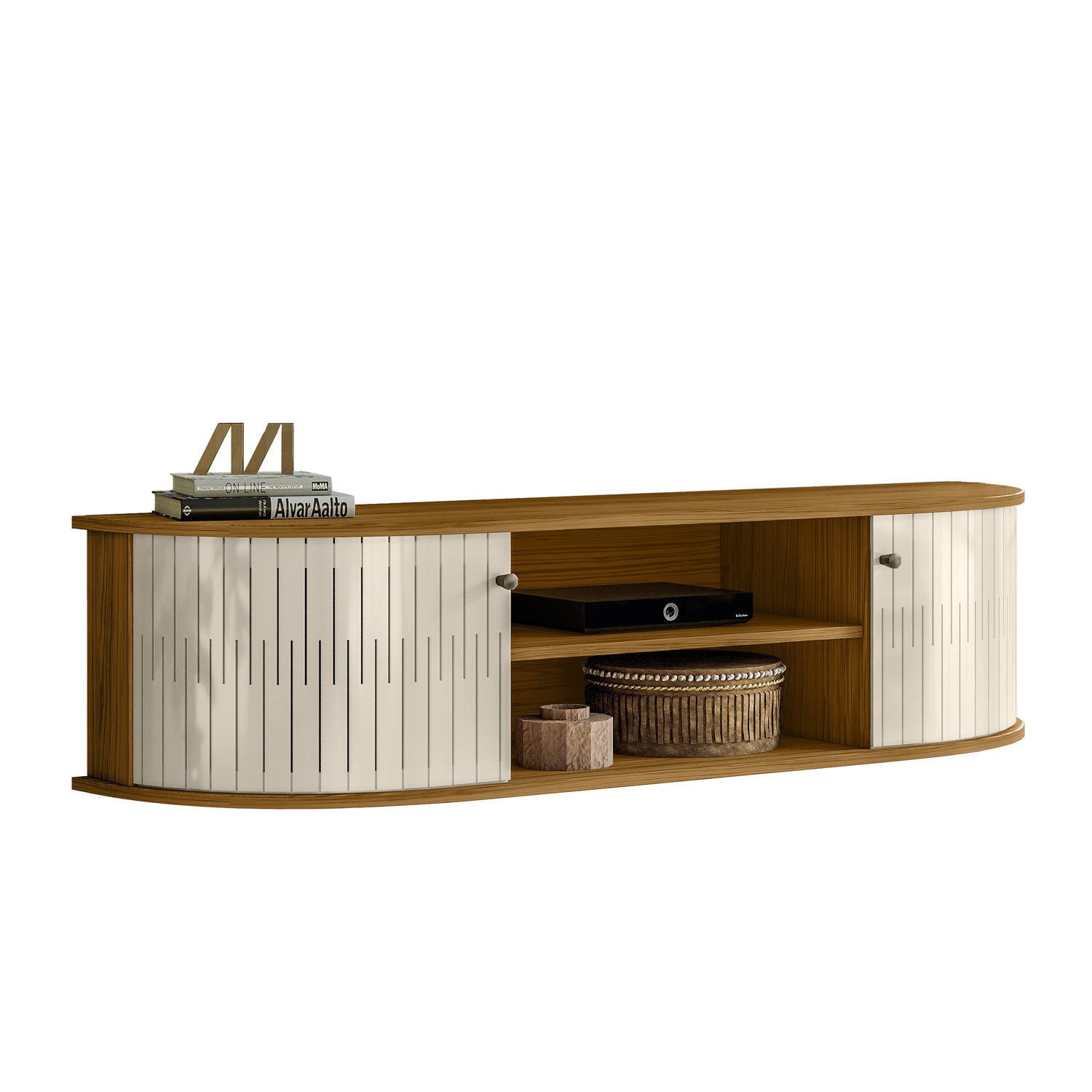 Mueble Tv Flotante Porto 136 Natural, Off White