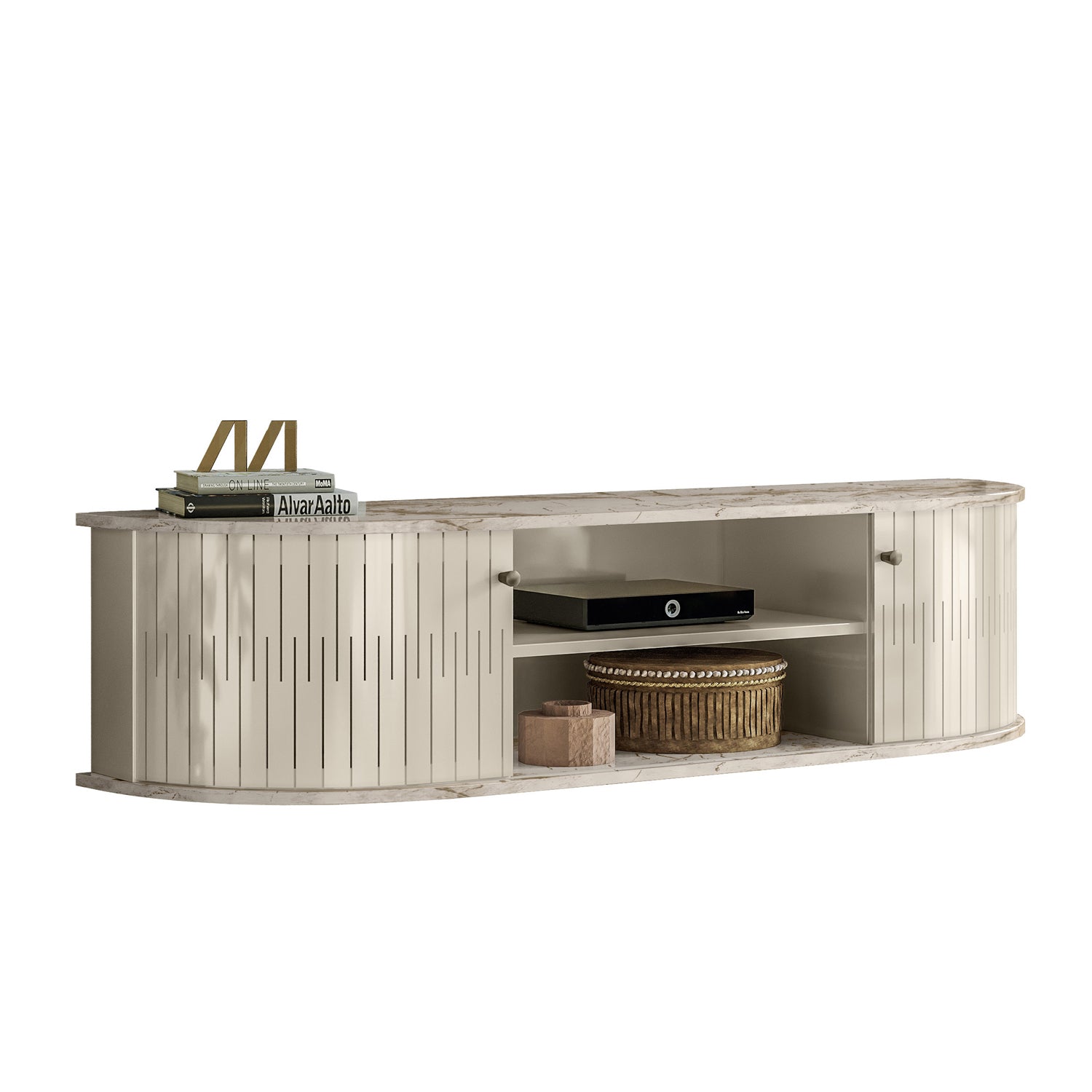 Mueble Tv Flotante Porto 136 Off White, Marmol