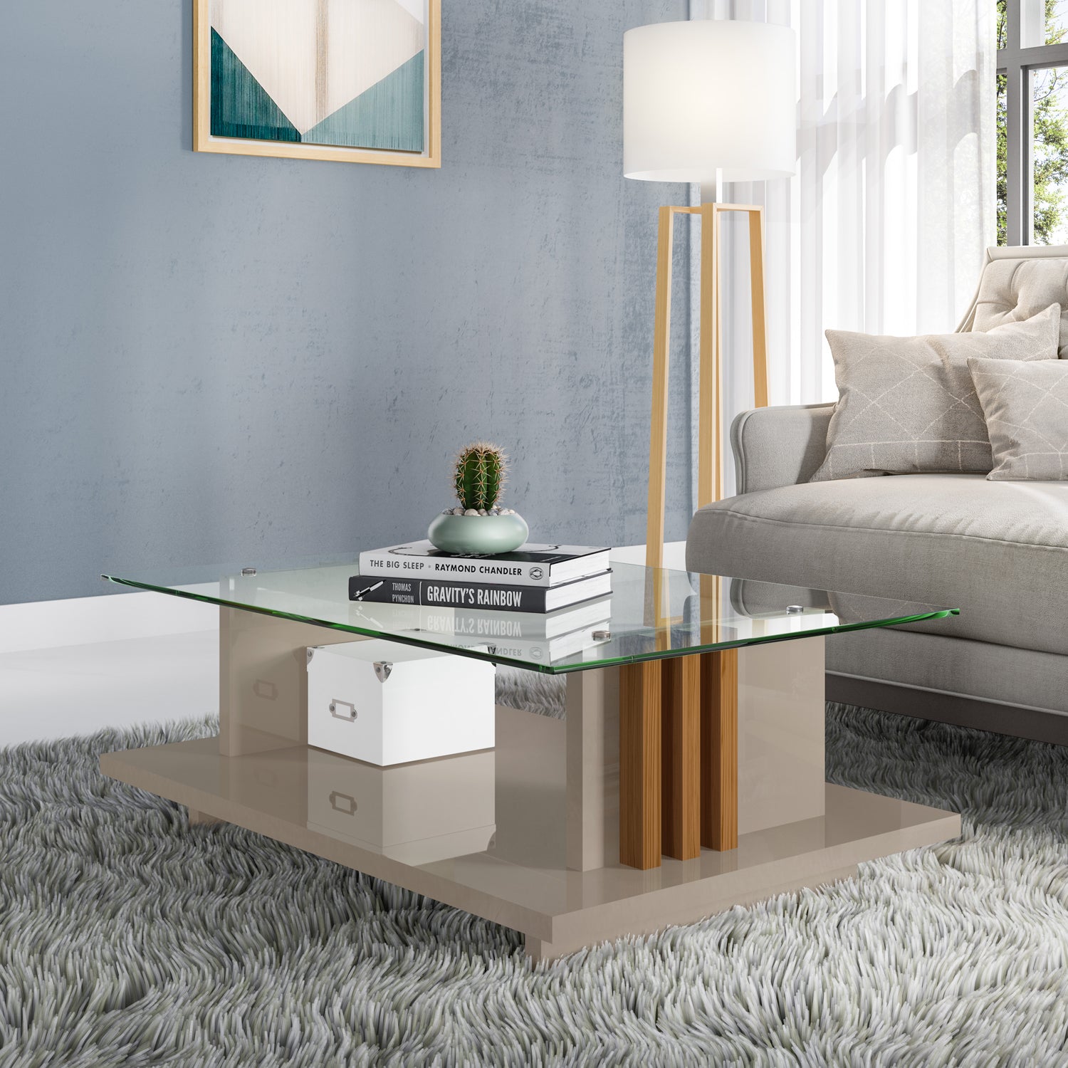 Mesa Centro Luka 90X60 Taupe, Natural