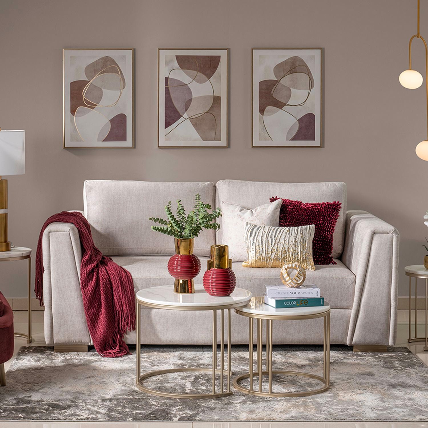 Sofá 2 Puestos Regency Velvet Marmol, Champaña