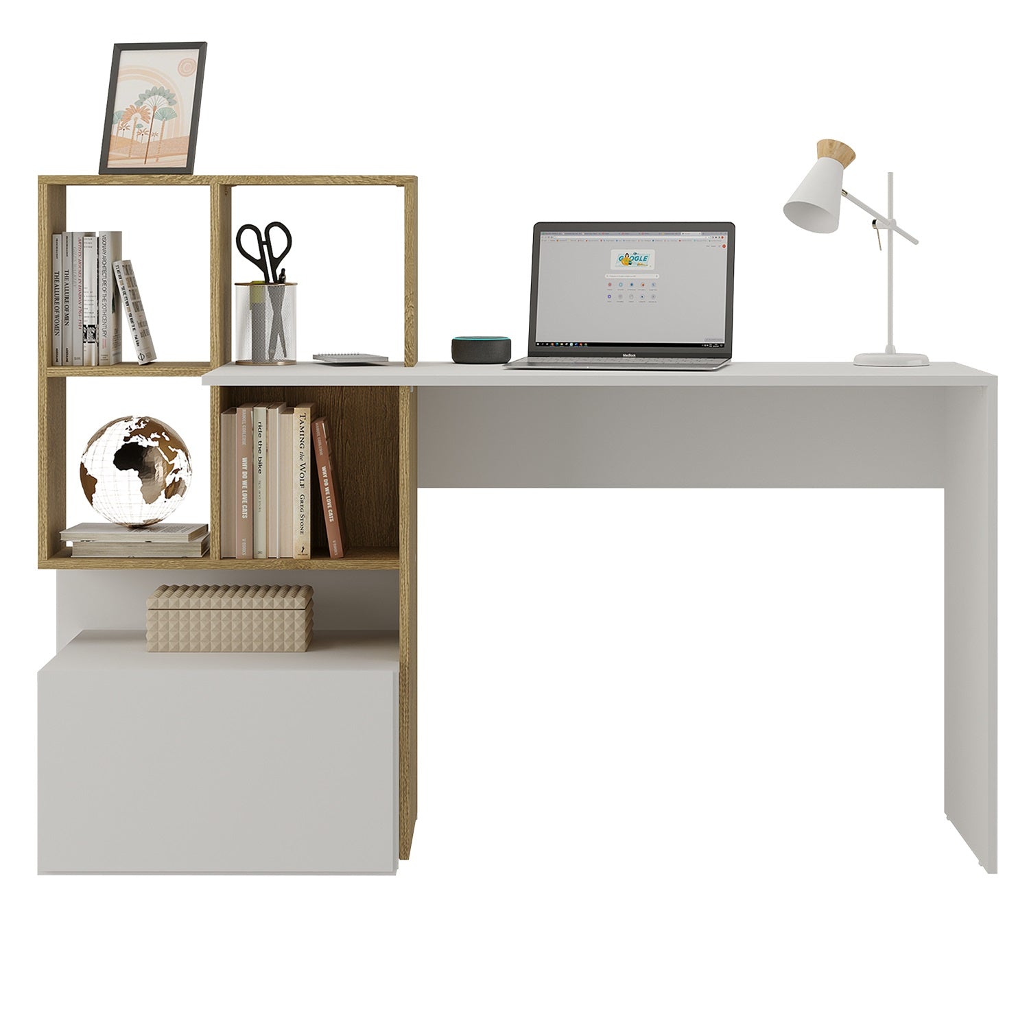 Escritorio Asher  Natural, Blanco