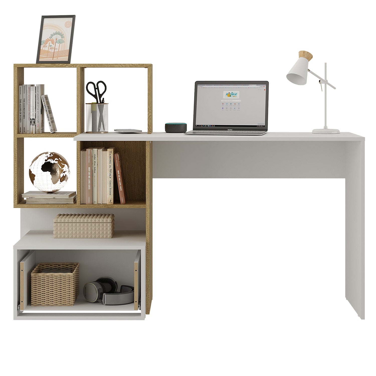 Escritorio Asher  Natural, Blanco